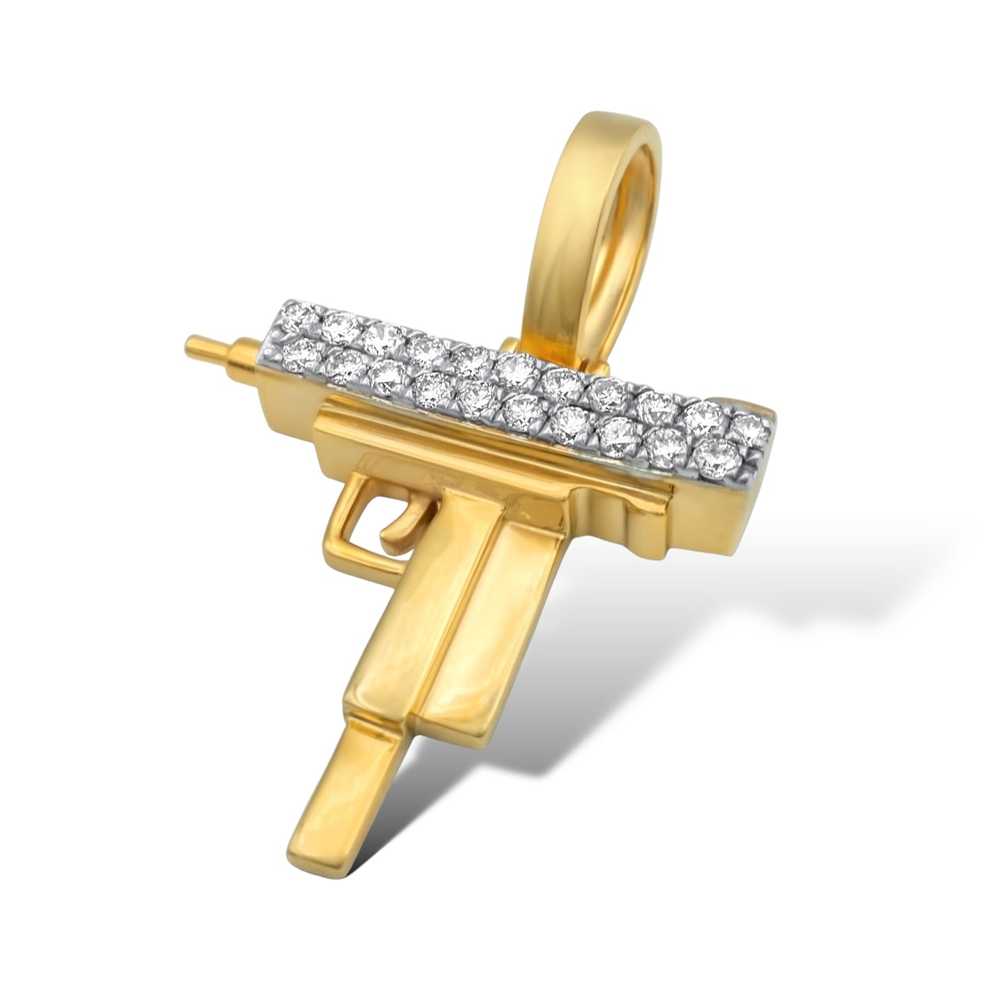 10Kt YELLOW GOLD “UZI GUN” DIAMOND PENDANT