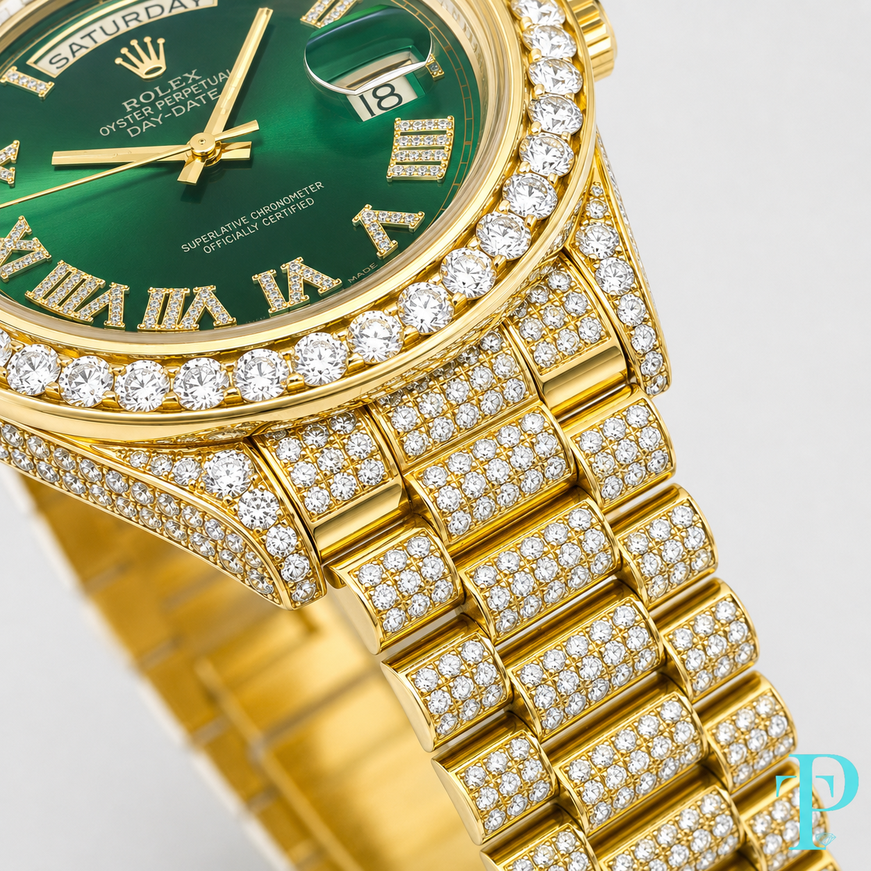 PRE-OWNED 41MM ROLEX DAY-DATE “PRESIDENTIAL” 18KT GOLD 30CTW DIAMOND BUSTDOWN