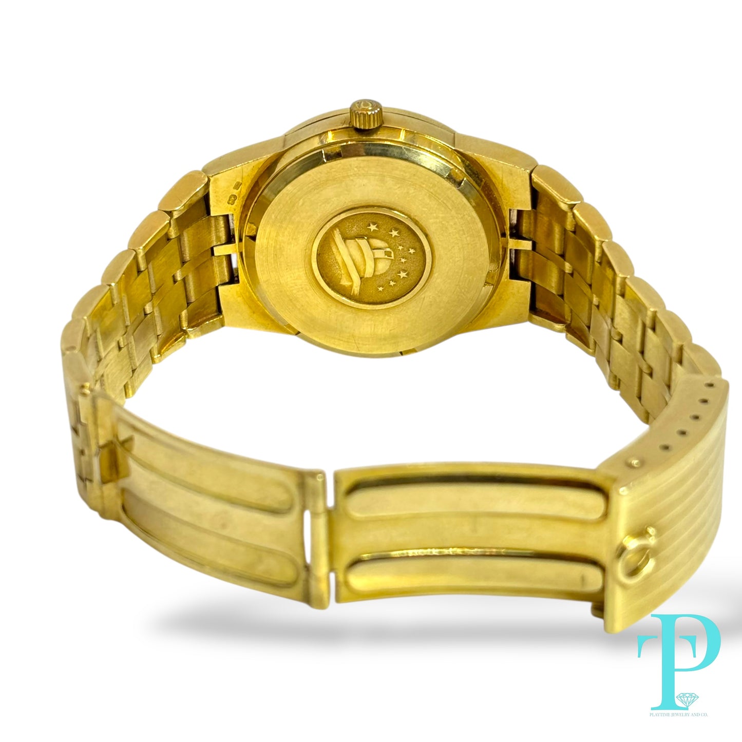 36MM OMEGA CONSTELLATION SOLID 18KT YELLOW GOLD / FACTORY DIAMOND SETTING / CHAMPAGNE DIAL DIAMOND HOUR MARKERS