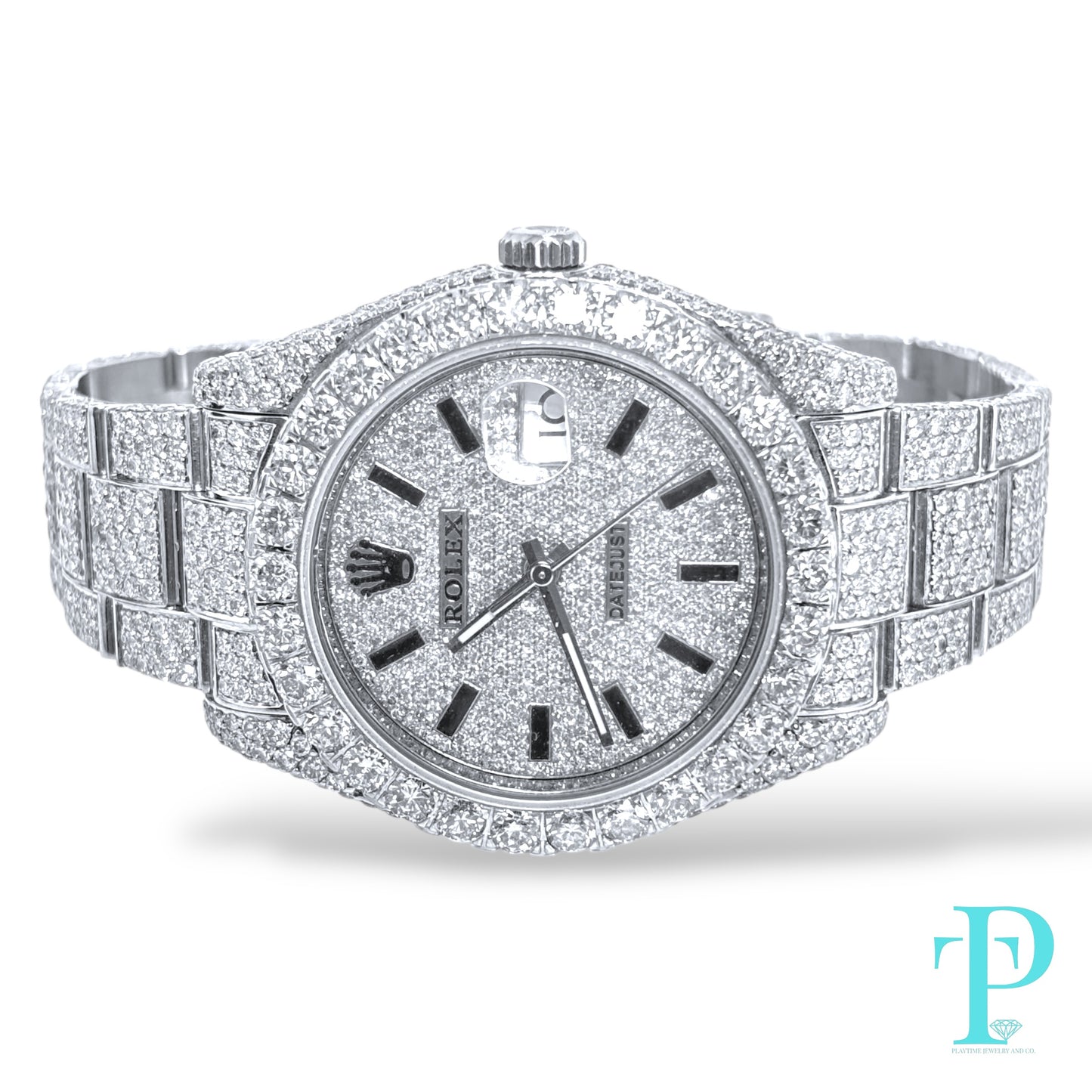 41MM ROLEX DATEJUST “AVALANCHE” / VVS-1 BUSTDOWN / DIAMOND ENCRUSTED / STAINLESS STEEL / OYSTER BRACELET / STICK HOUR-MARKERS / AUTOMATIC MOVEMENT