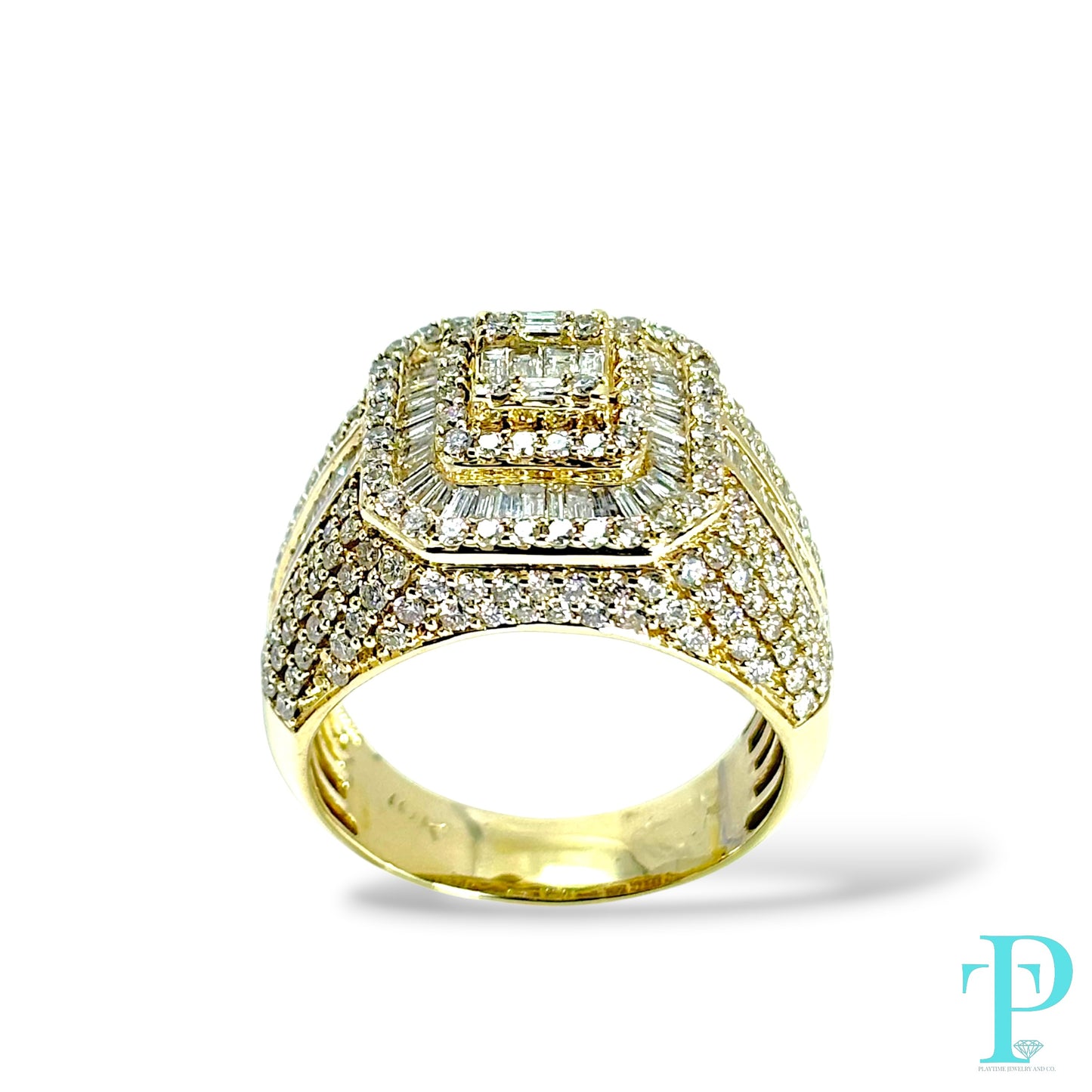 14KT GOLD MENS SQUARE TOP RING VVS-1 DIAMONDS