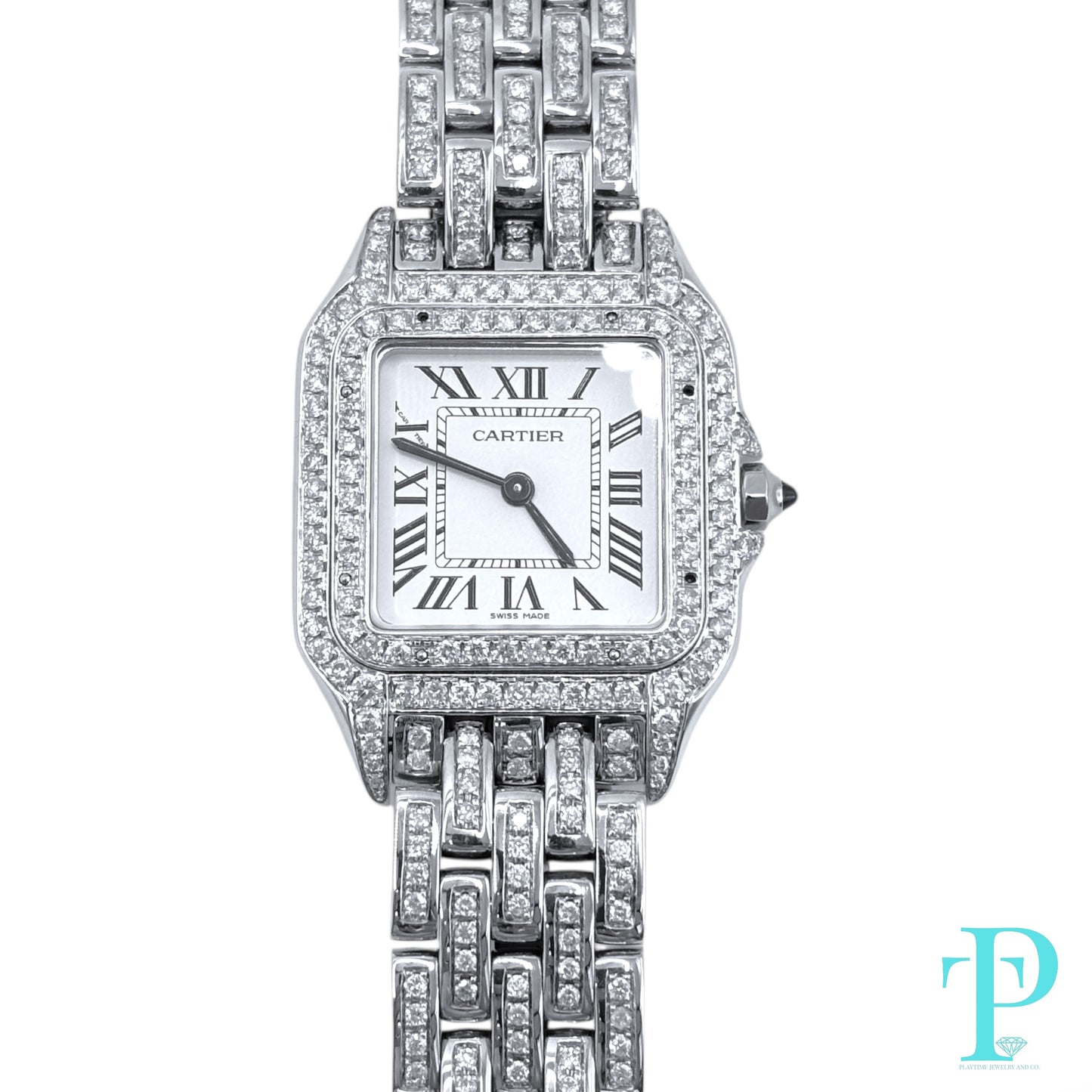 31MM CARTIER PANTHERE DE CARTIER / BUSTDOWN / DIAMOND ENCRUSTED / STAINLESS STEEL / NATURAL DIAMONDS / WHITE ROMAN DIAL