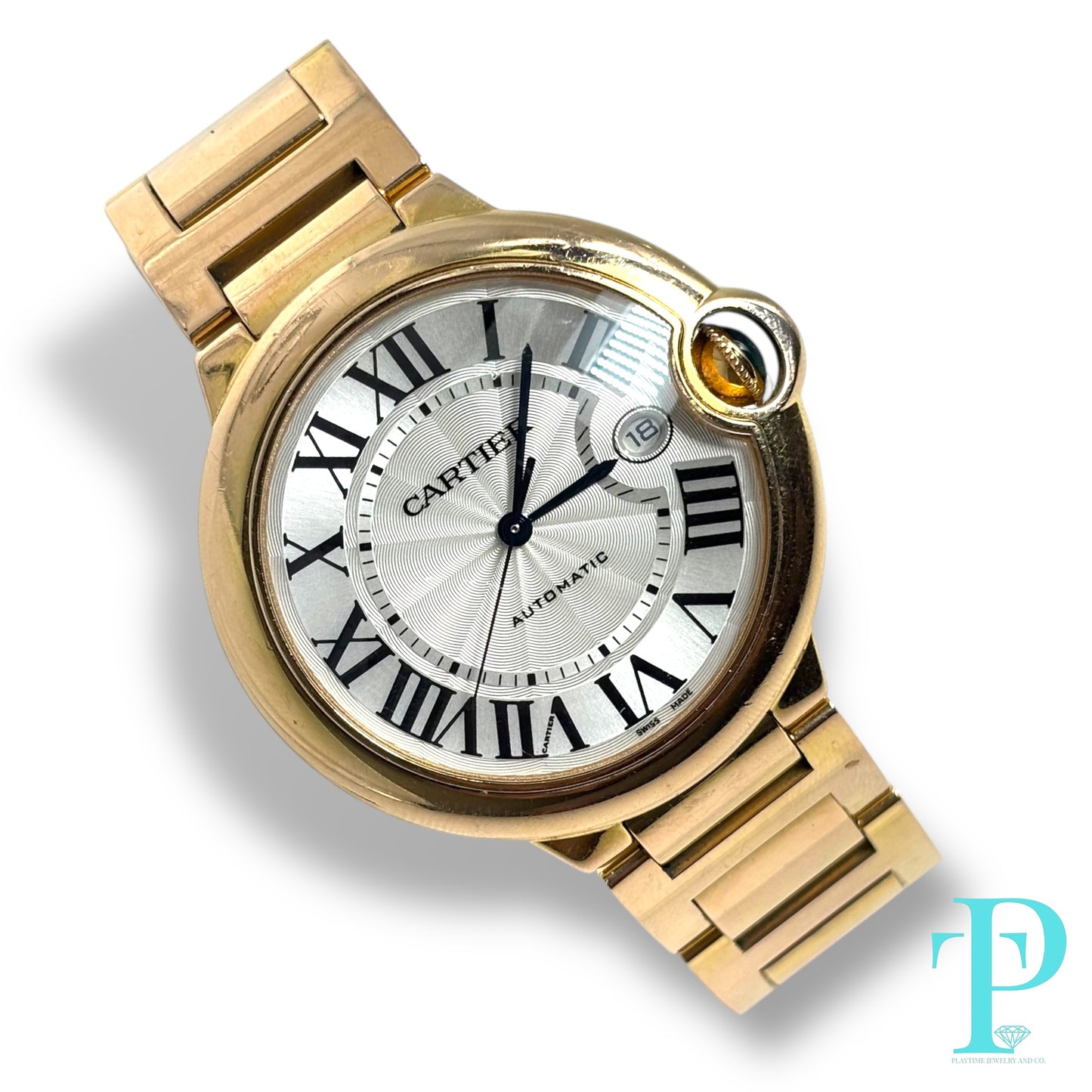 38MM CARTIER BALLON BLEU / 18KT ROSE GOLD / WHITE ROMAN DIAL / AUTOMATIC