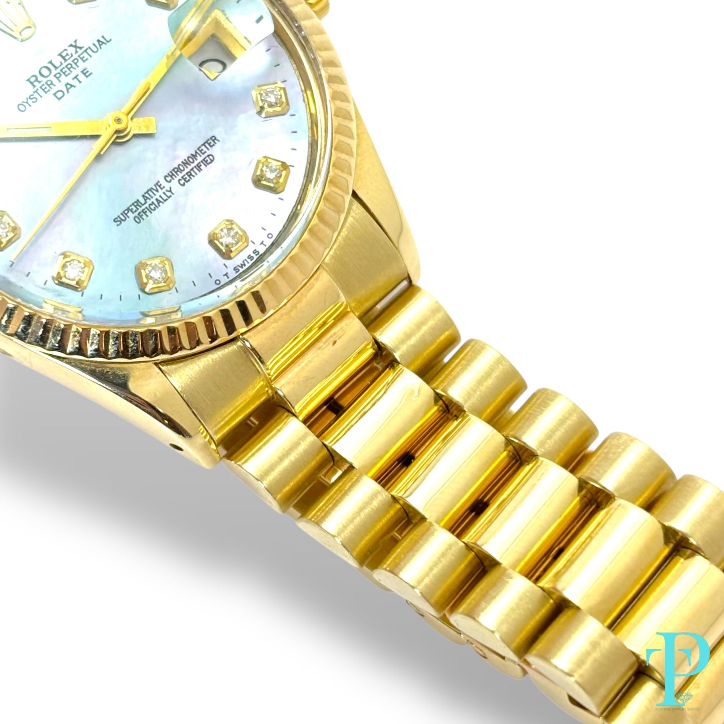34MM ROLEX DATE REF.1510 / 14KT SOLID GOLD / MOP DIAL / PRESIDENTIAL BRACELET / AUTOMATIC