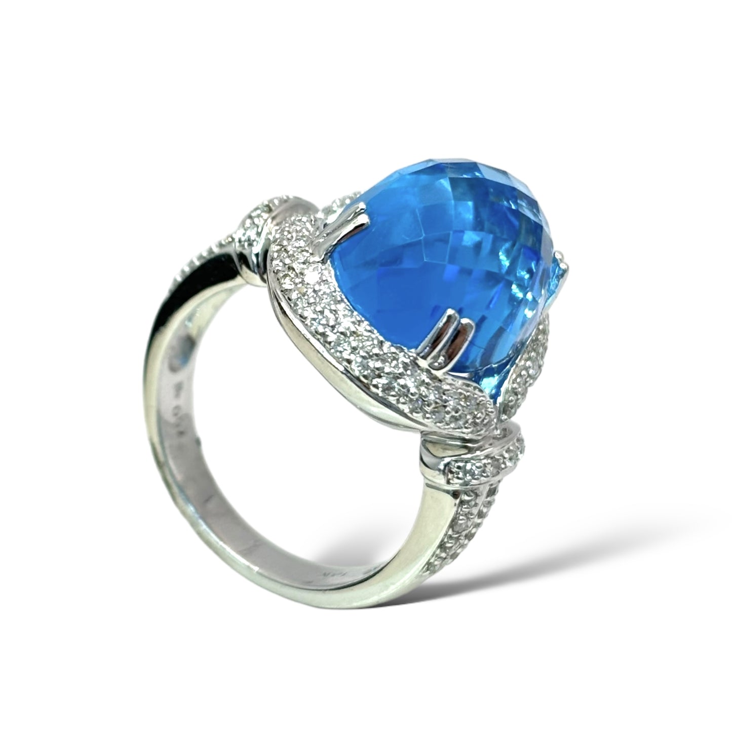 1/1 ESTATE 18KT WHITE GOLD 10.00 CTW BLUE TOPAZ RING