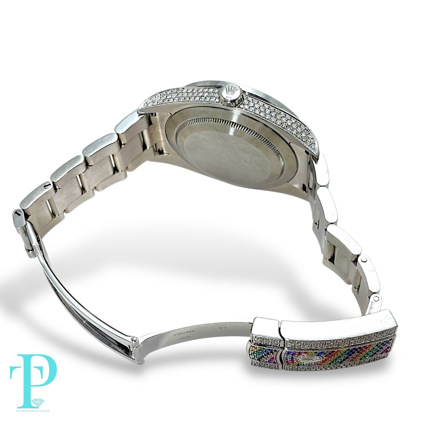 41MM ROLEX DATEJUST RAINBOW SAPPHIRE & DIAMOND BUSTDOWN MEN’S WATCH / REF. 116300