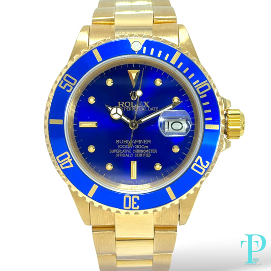 40MM ROLEX SUBMARINER 16618-LB / 18KT YELLOW GOLD MENS WATCH