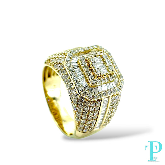 14KT GOLD MENS SQUARE TOP RING VVS-1 DIAMONDS