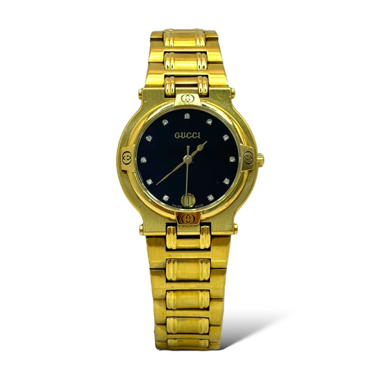 VINTAGE GUCCI 31MM GOLD PLATED DIAMOND DIAL WATCH