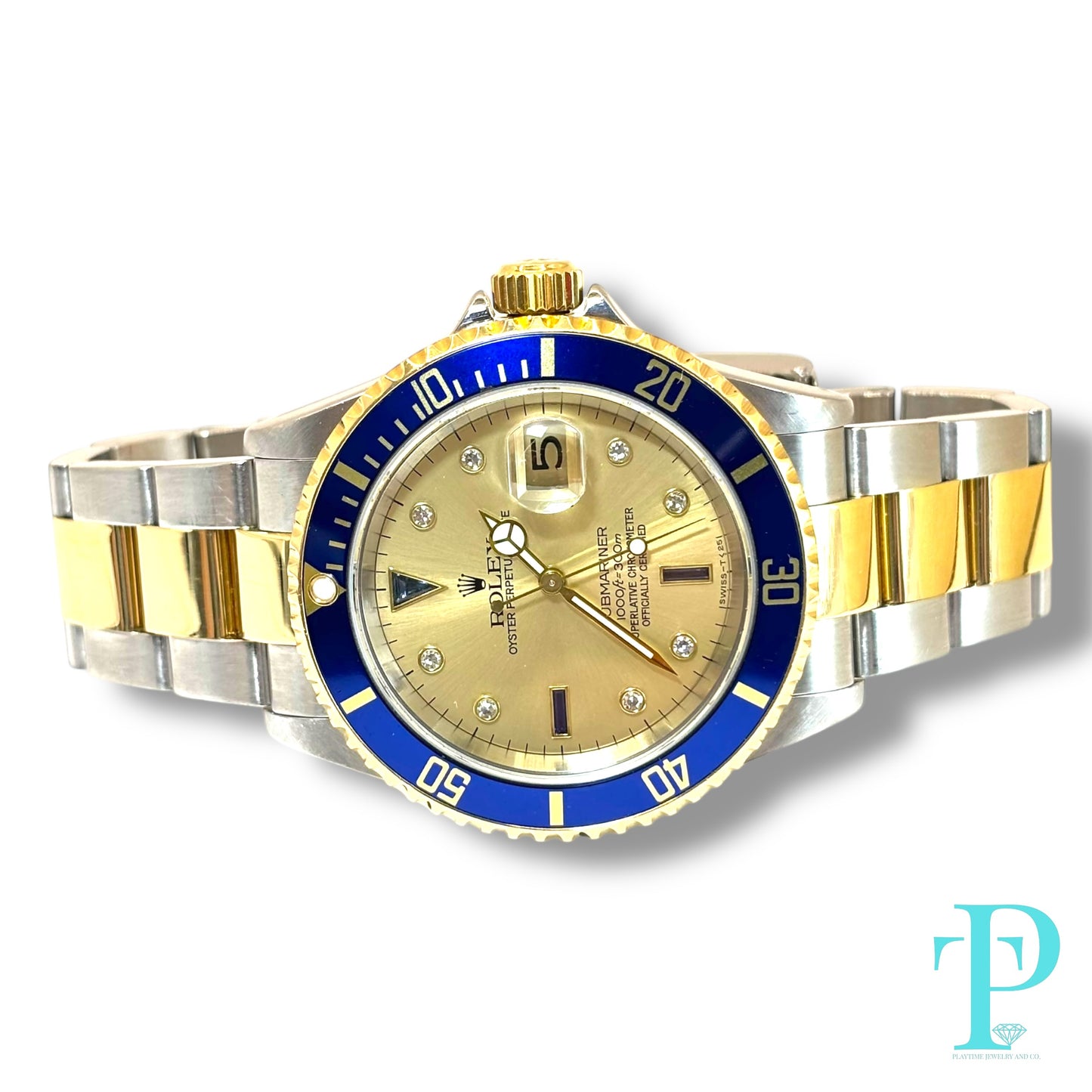 40MM ROLEX SUBMARINER (ANNIVERSARY “SERTI” DIAL) 18KT GOLD / STAINLESS STEEL TWO-TONE / OYSTER BRACELET / AUTOMATIC / DIAMOND AND SAPPHIRE SET HOUR MARKERS