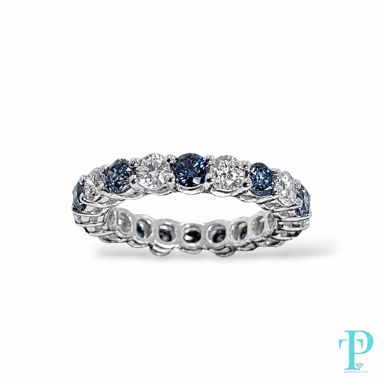 3.20CTW 14KT WHITE GOLD BLUE & WHITE DIAMOND ETERNITY BAND