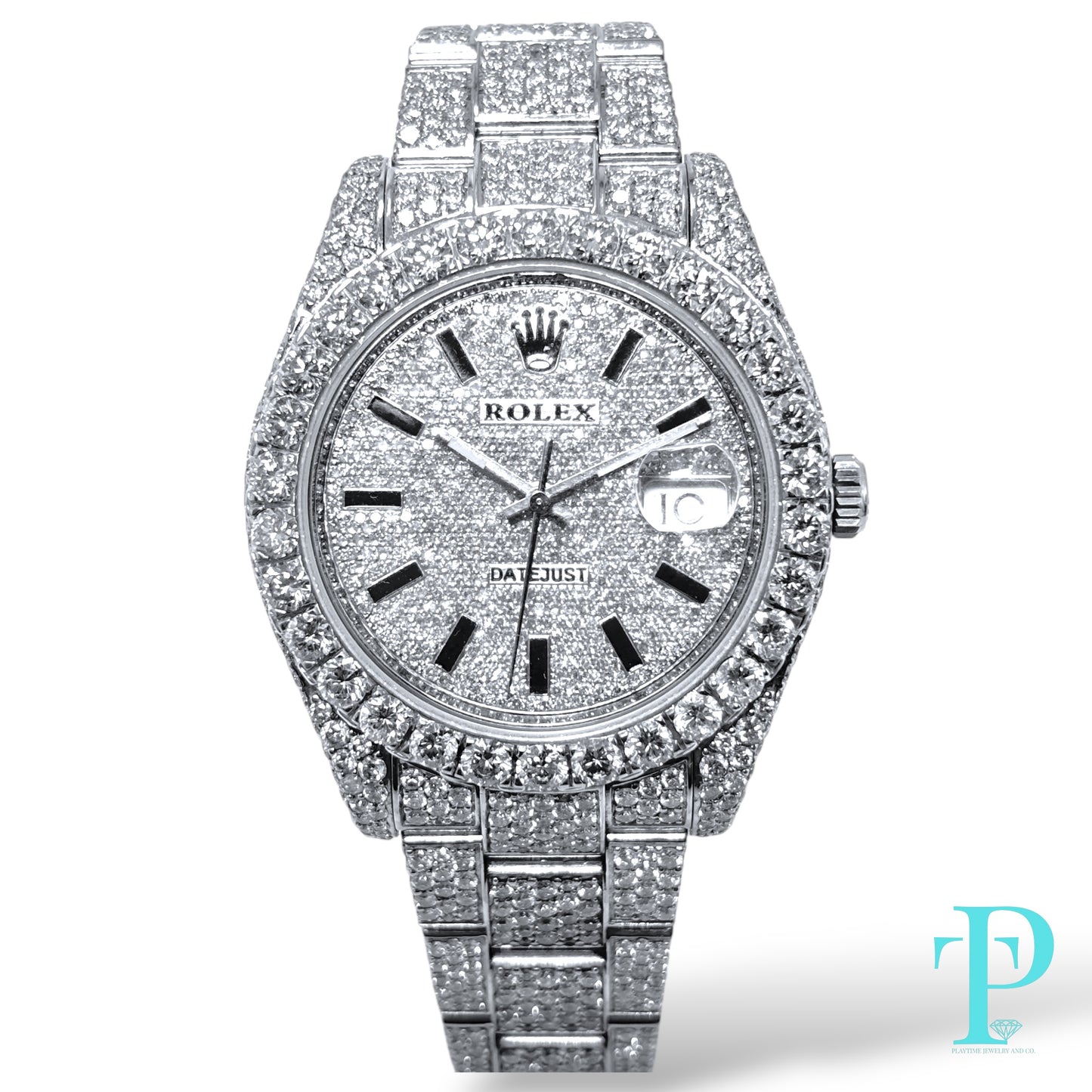 41MM ROLEX DATEJUST “AVALANCHE” / VVS-1 BUSTDOWN / DIAMOND ENCRUSTED / STAINLESS STEEL / OYSTER BRACELET / STICK HOUR-MARKERS / AUTOMATIC MOVEMENT