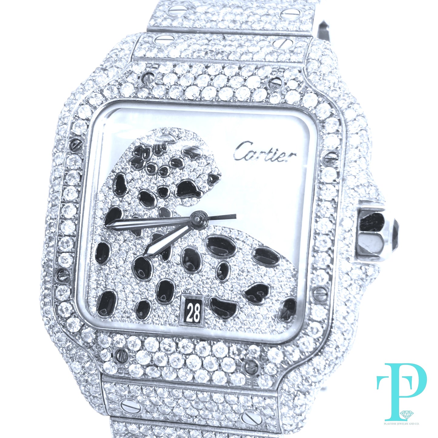 40MM CARTIER SANTOS BUSTDOWN/DIAMOND ENCRUSTED REF.4072 STAINLESS STEEL / MOP DIAMOND DIAL