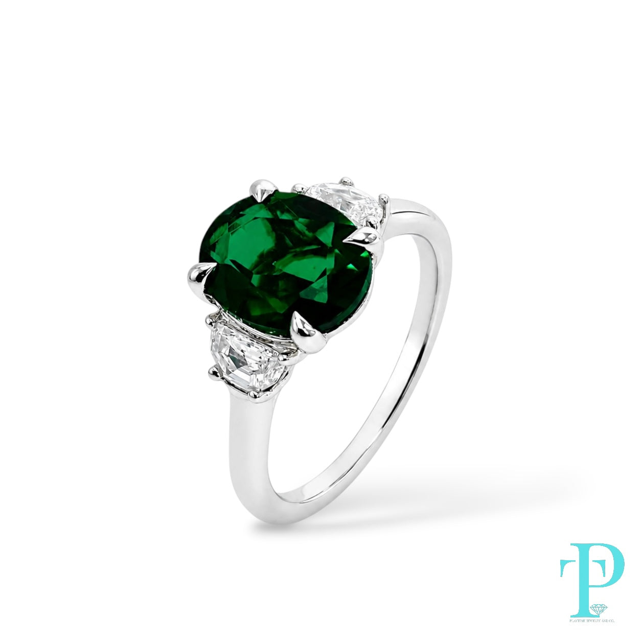 14KT GOLD LAB-GROWN EMERALD 3.00CT EMERALD & DIAMOND RING