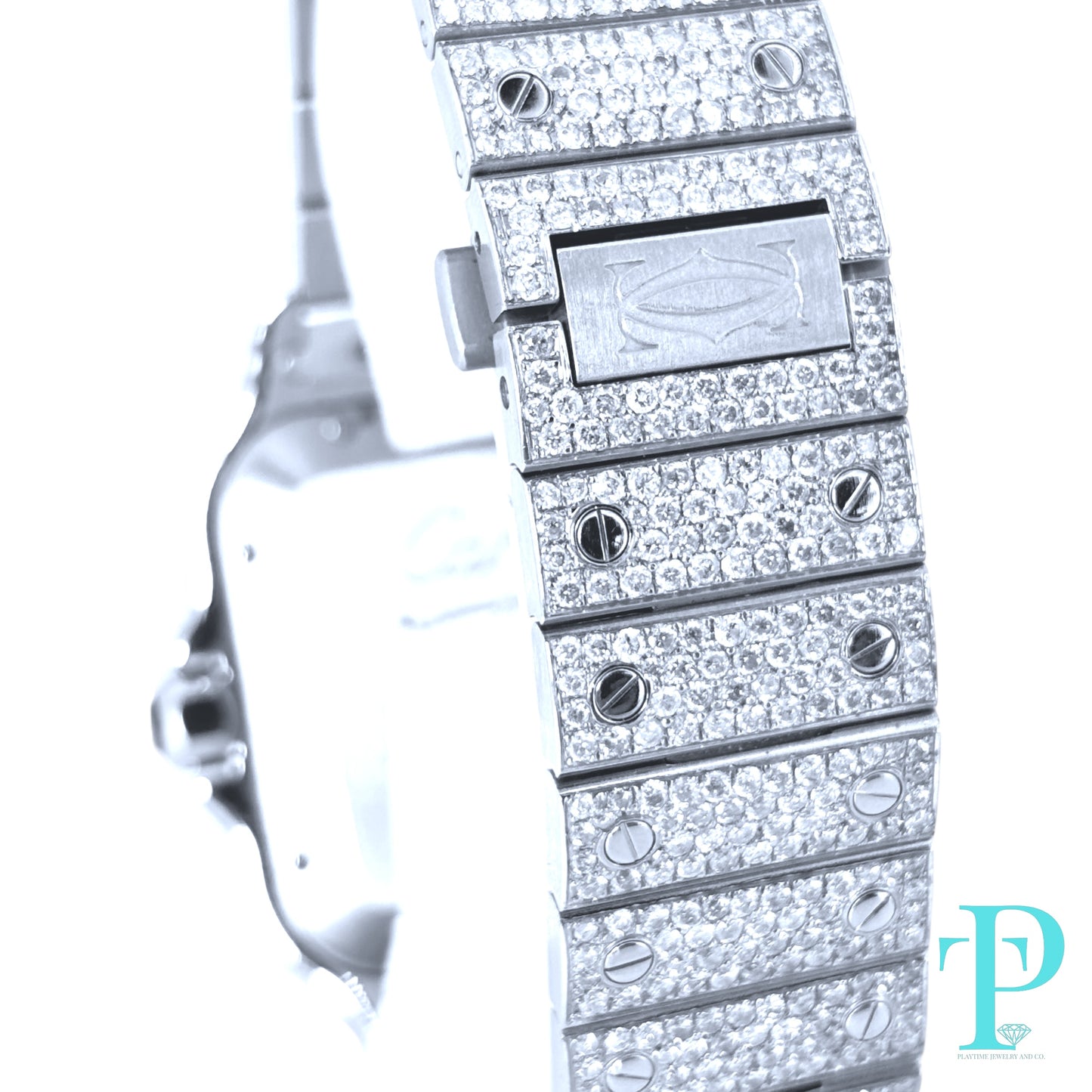 40MM CARTIER SANTOS BUSTDOWN/DIAMOND ENCRUSTED REF.4072 STAINLESS STEEL / MOP DIAMOND DIAL
