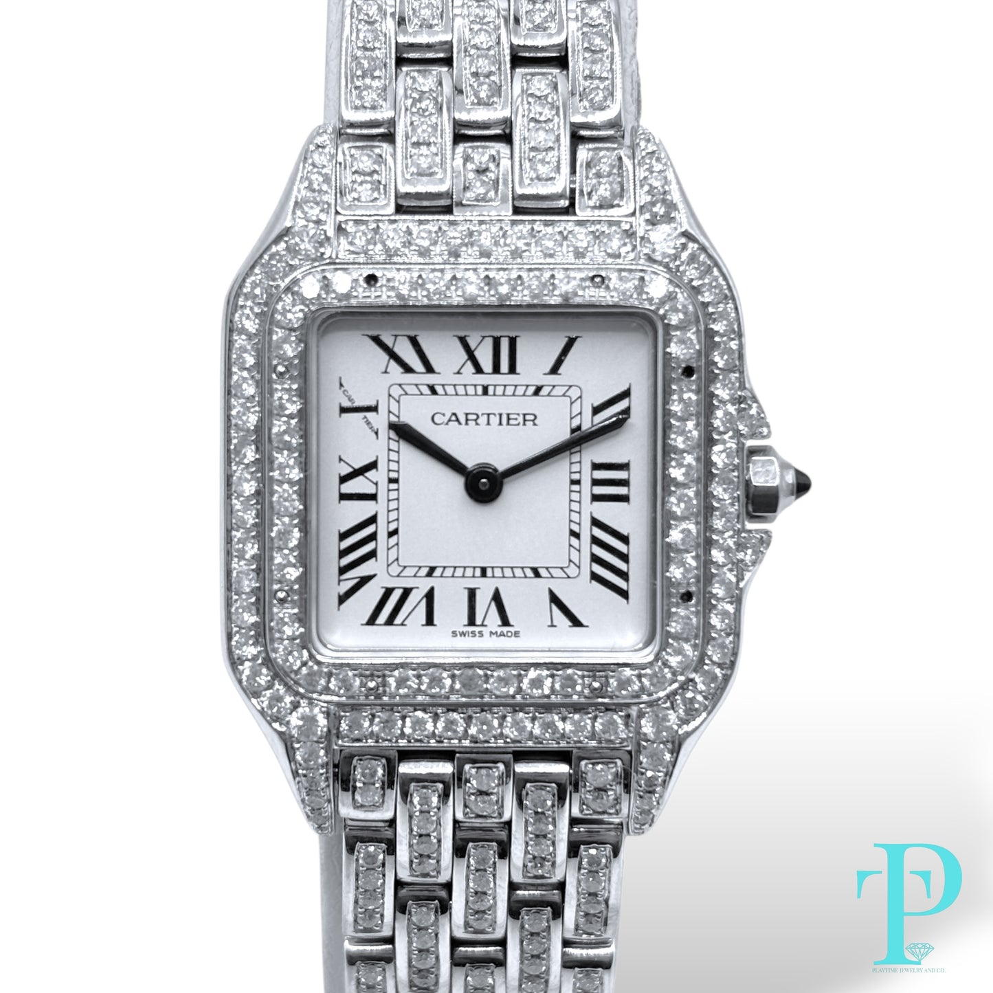 31MM CARTIER PANTHERE DE CARTIER / BUSTDOWN / DIAMOND ENCRUSTED / STAINLESS STEEL / NATURAL DIAMONDS / WHITE ROMAN DIAL