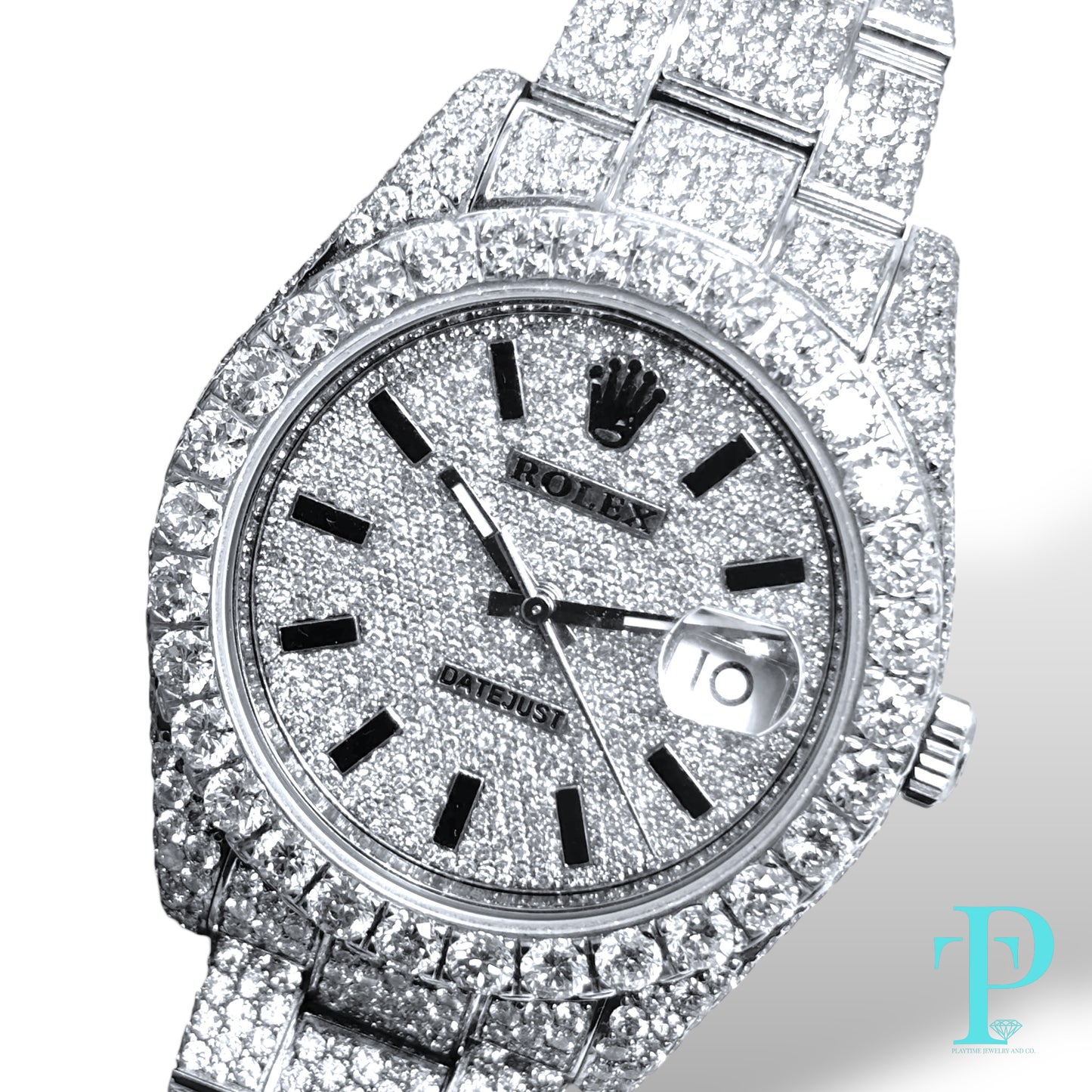 41MM ROLEX DATEJUST “AVALANCHE” / VVS-1 BUSTDOWN / DIAMOND ENCRUSTED / STAINLESS STEEL / OYSTER BRACELET / STICK HOUR-MARKERS / AUTOMATIC MOVEMENT