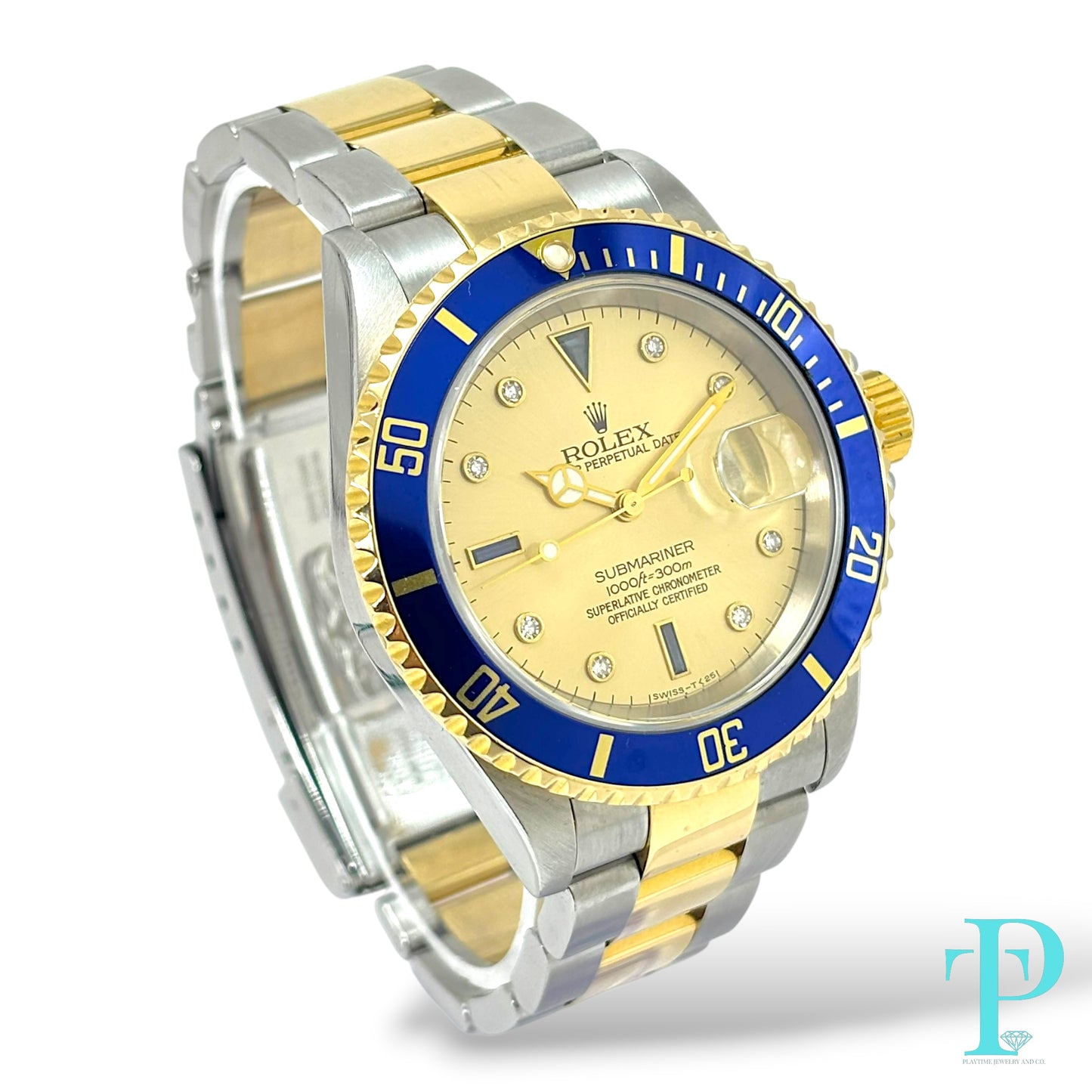 40MM ROLEX SUBMARINER (ANNIVERSARY “SERTI” DIAL) 18KT GOLD / STAINLESS STEEL TWO-TONE / OYSTER BRACELET / AUTOMATIC / DIAMOND AND SAPPHIRE SET HOUR MARKERS