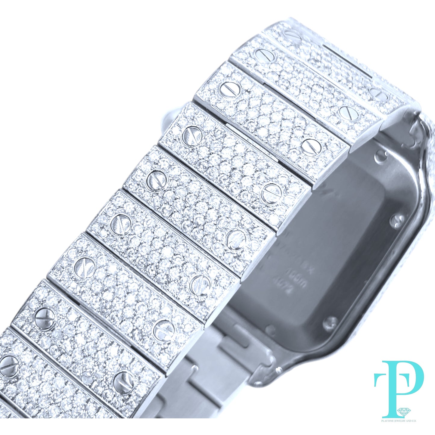 40MM CARTIER SANTOS BUSTDOWN/DIAMOND ENCRUSTED REF.4072 STAINLESS STEEL / MOP DIAMOND DIAL