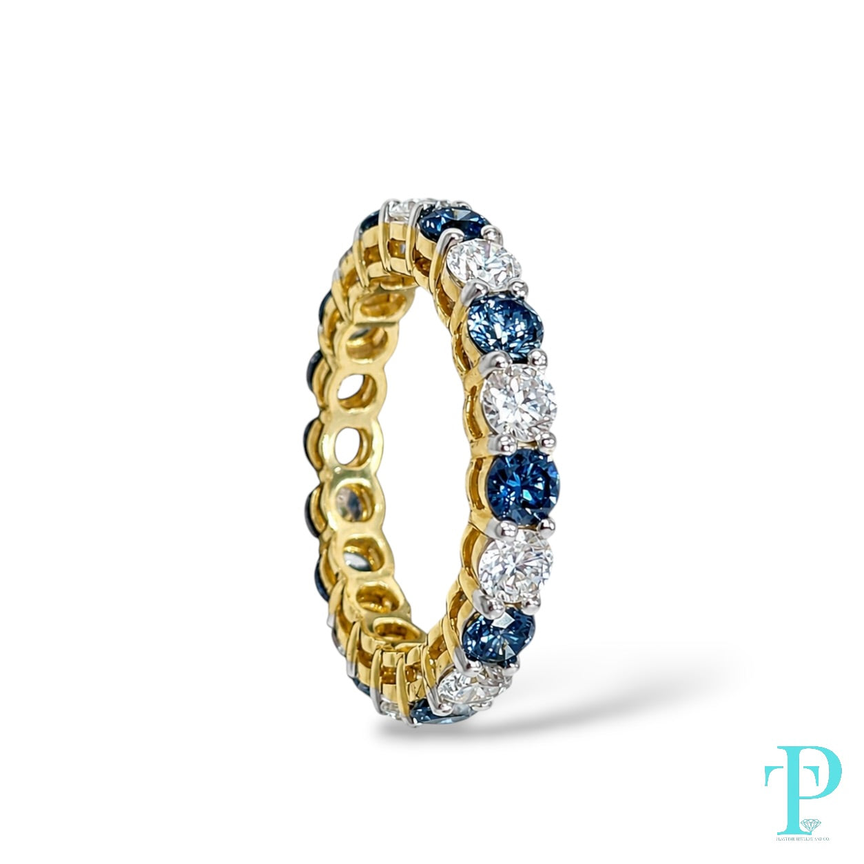 3.20CTW 14KT GOLD BLUE & WHITE LAB DIAMOND ETERNITY BAND