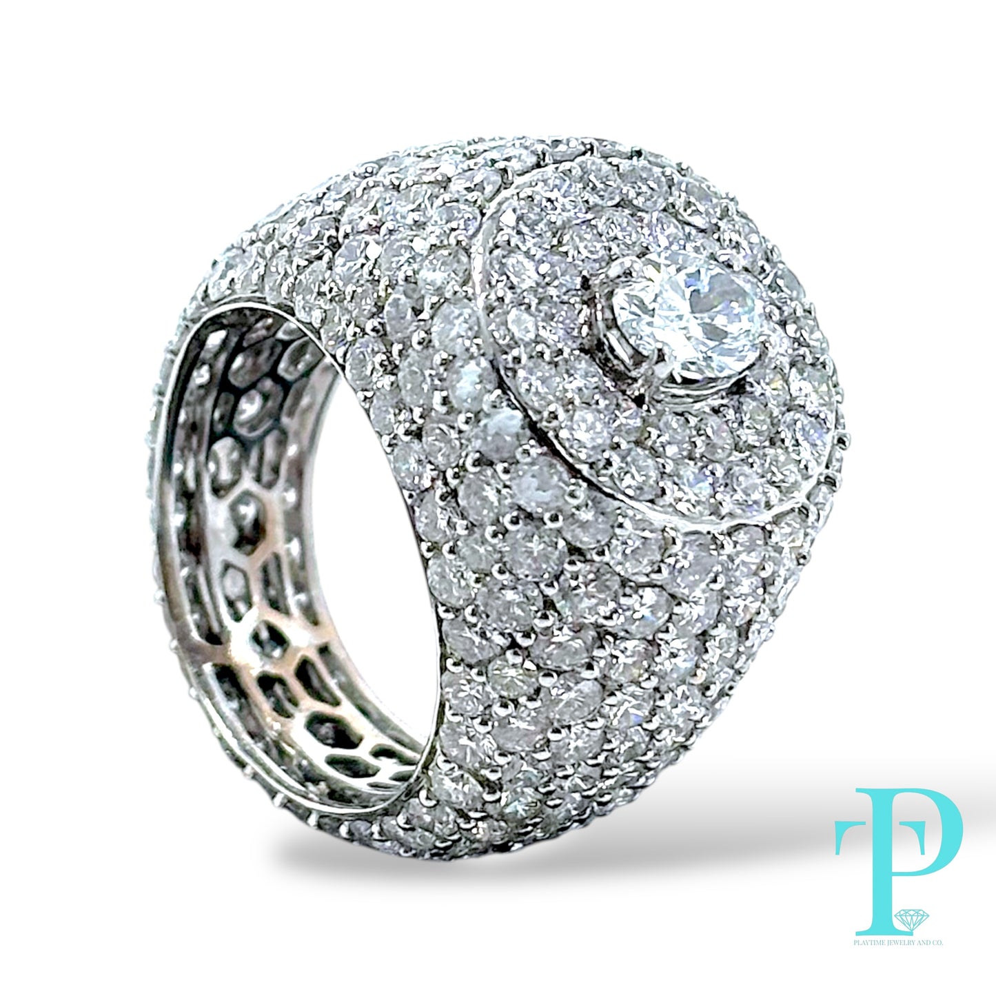 14KT WHITE GOLD “ICEBERG” RING 9.22CTW VVS-1 LAB-GROWN DIAMOND SIGNET RING