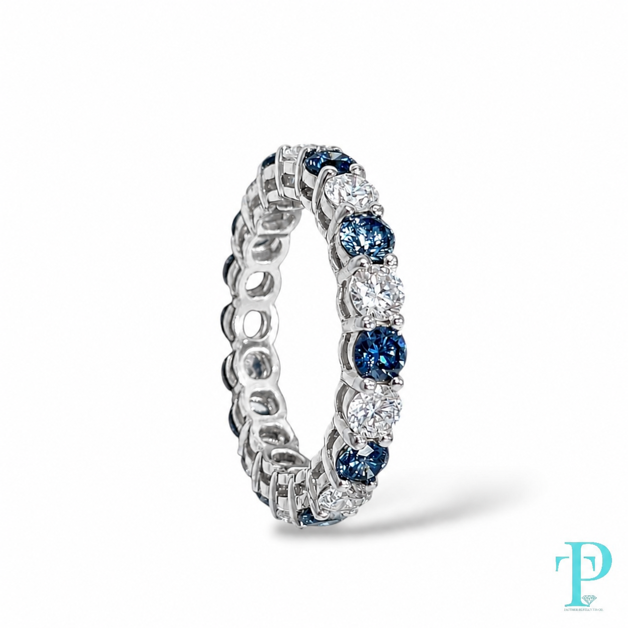 3.20CTW 14KT WHITE GOLD BLUE & WHITE DIAMOND ETERNITY BAND