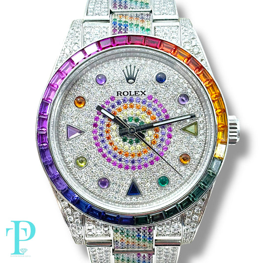 41MM ROLEX DATEJUST RAINBOW SAPPHIRE & DIAMOND BUSTDOWN MEN’S WATCH / REF. 116300