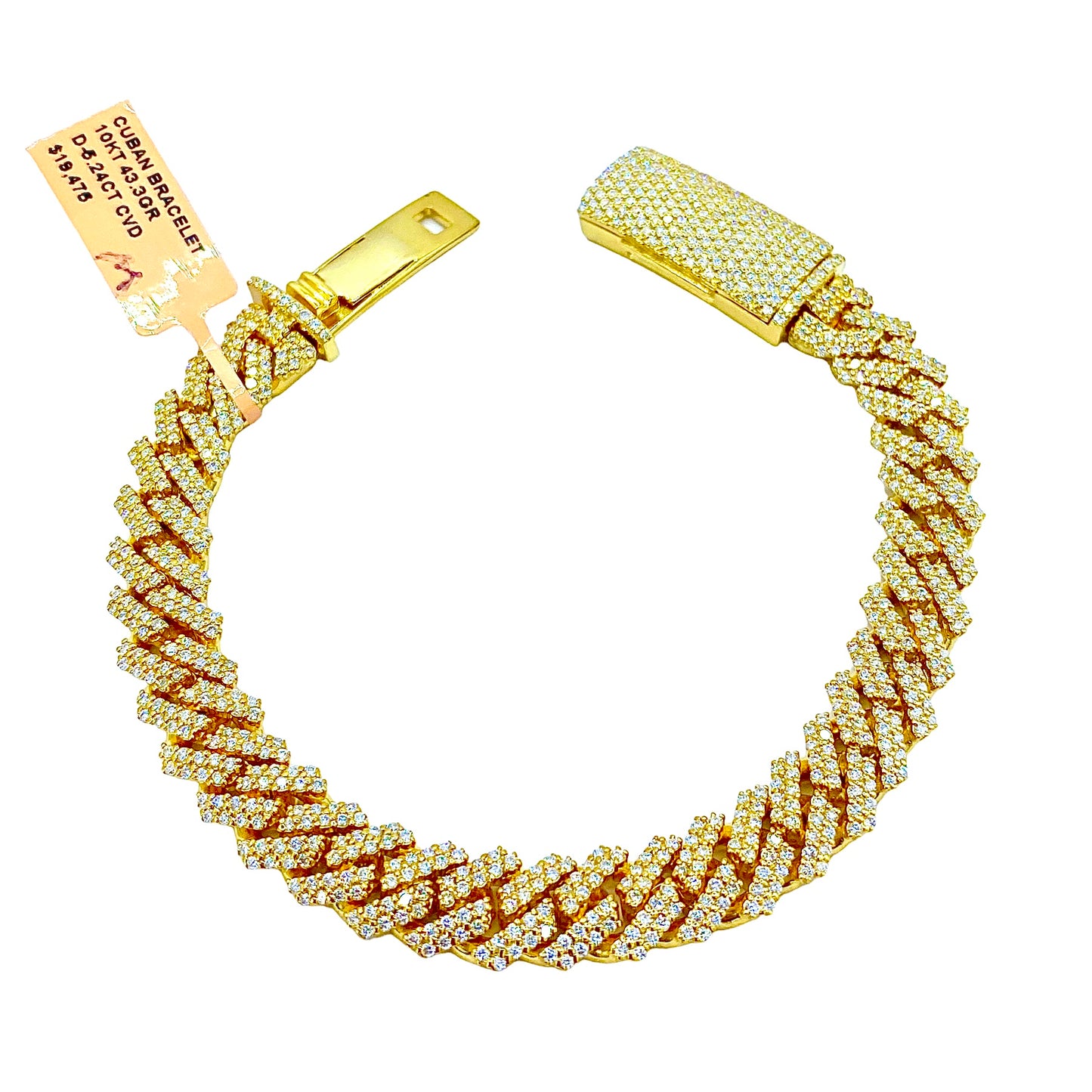 SOLID 10KT YELLOW GOLD 10MM 43.3G 5.24CTW 8” BUSTDOWN MIAMI CUBAN LINK BRACELET