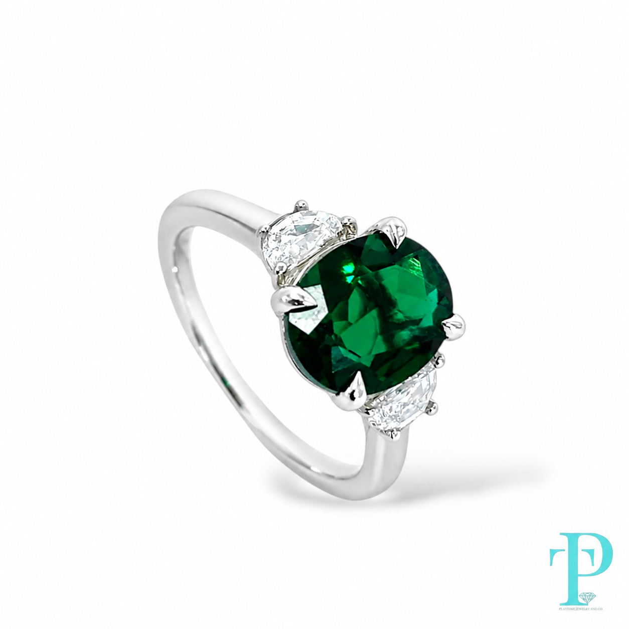 14KT GOLD LAB-GROWN EMERALD 3.00CT EMERALD & DIAMOND RING