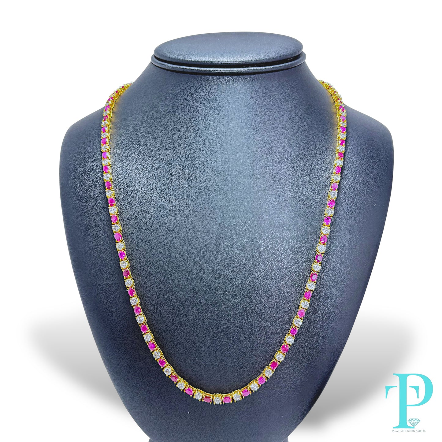 14KT YELLOW GOLD DIAMOND AND RUBY NECKLACE 24”