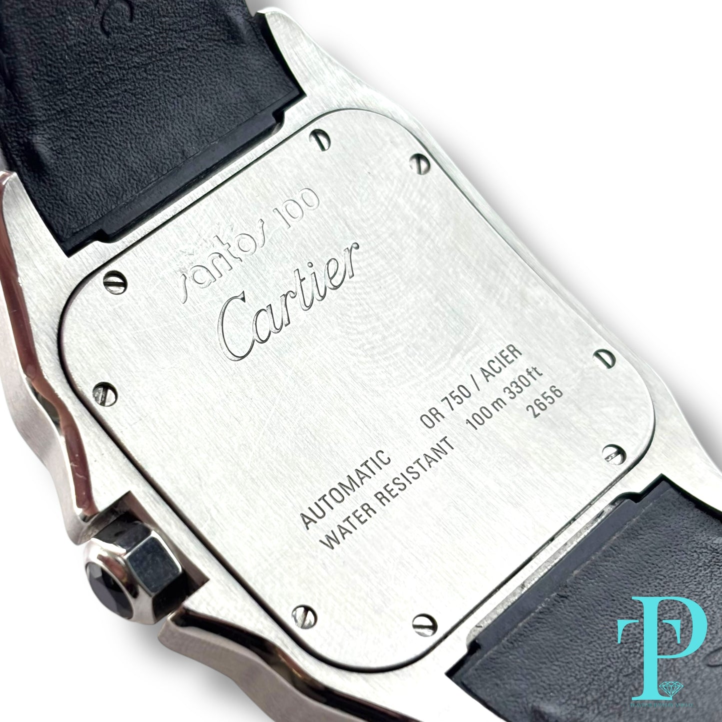 41MM CARTIER SANTOS 100 XL / 18KT YELLOW GOLD / STAINLESS STEEL / WHITE ROMAN DIAL / LEATHER BRACELET / AUTOMATIC MOVEMENT