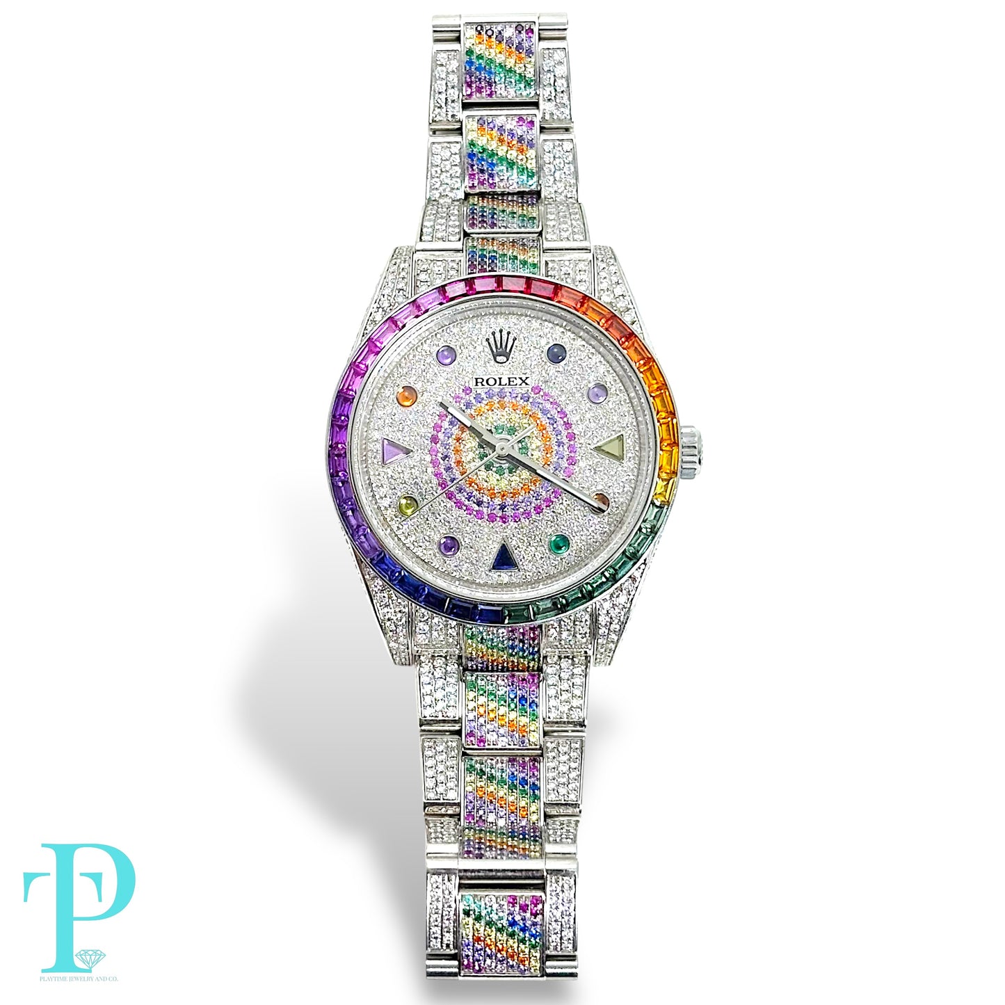 41MM ROLEX DATEJUST RAINBOW SAPPHIRE & DIAMOND BUSTDOWN MEN’S WATCH / REF. 116300