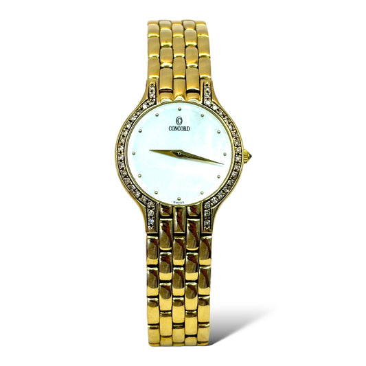 1/1 VINTAGE 14KT GOLD CONCORD 31MM DIAMOND BEZEL WATCH