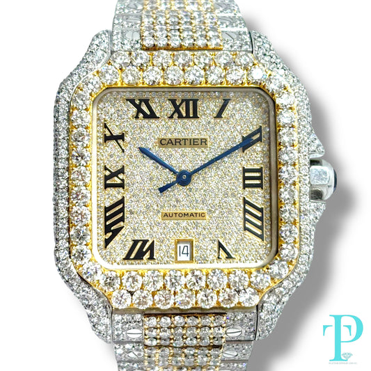 41MM CARTIER “SANTOS DE CARTIER” VVS-1 NATURAL DIAMOND BUSTDOWN MENS WATCH