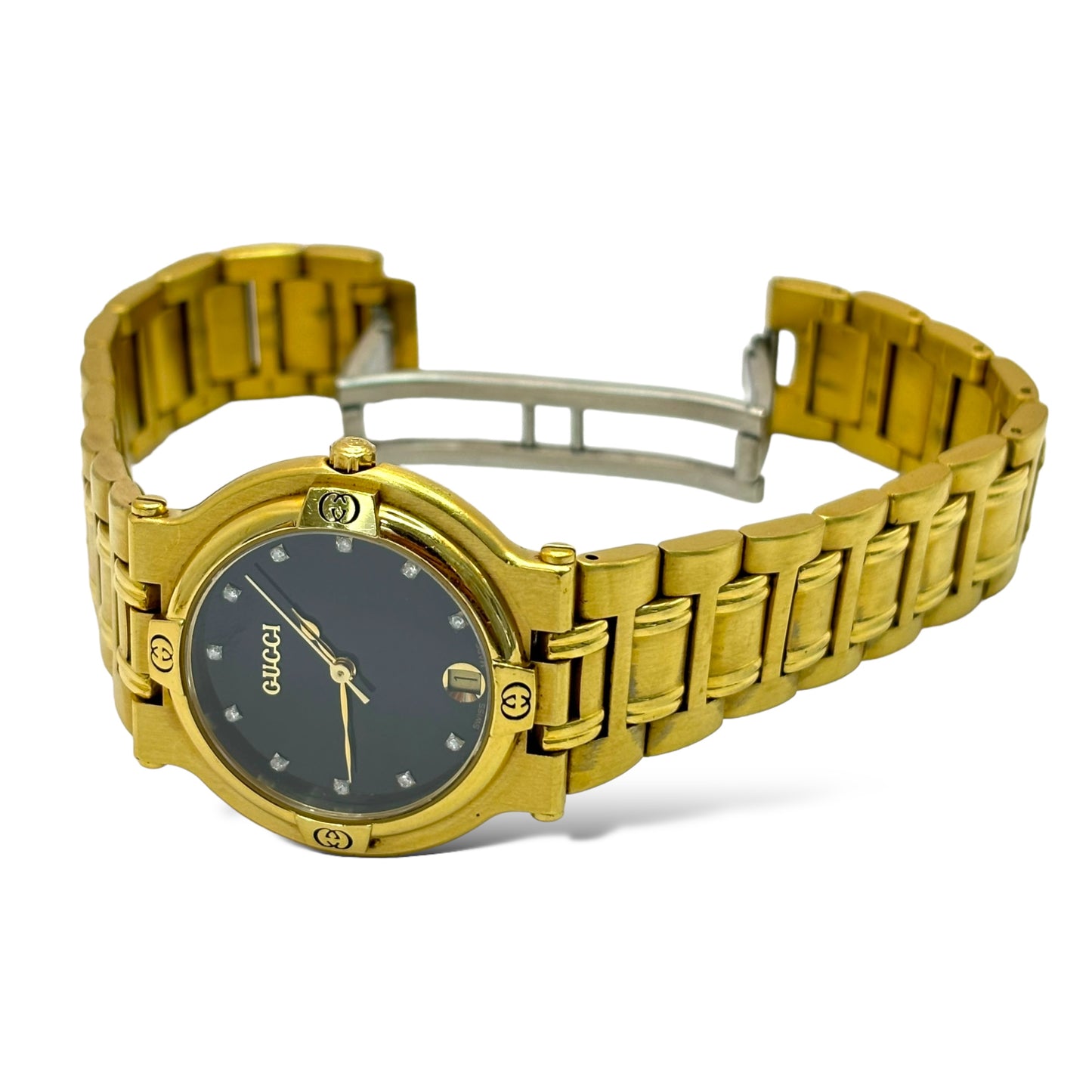 VINTAGE GUCCI 31MM GOLD PLATED DIAMOND DIAL WATCH