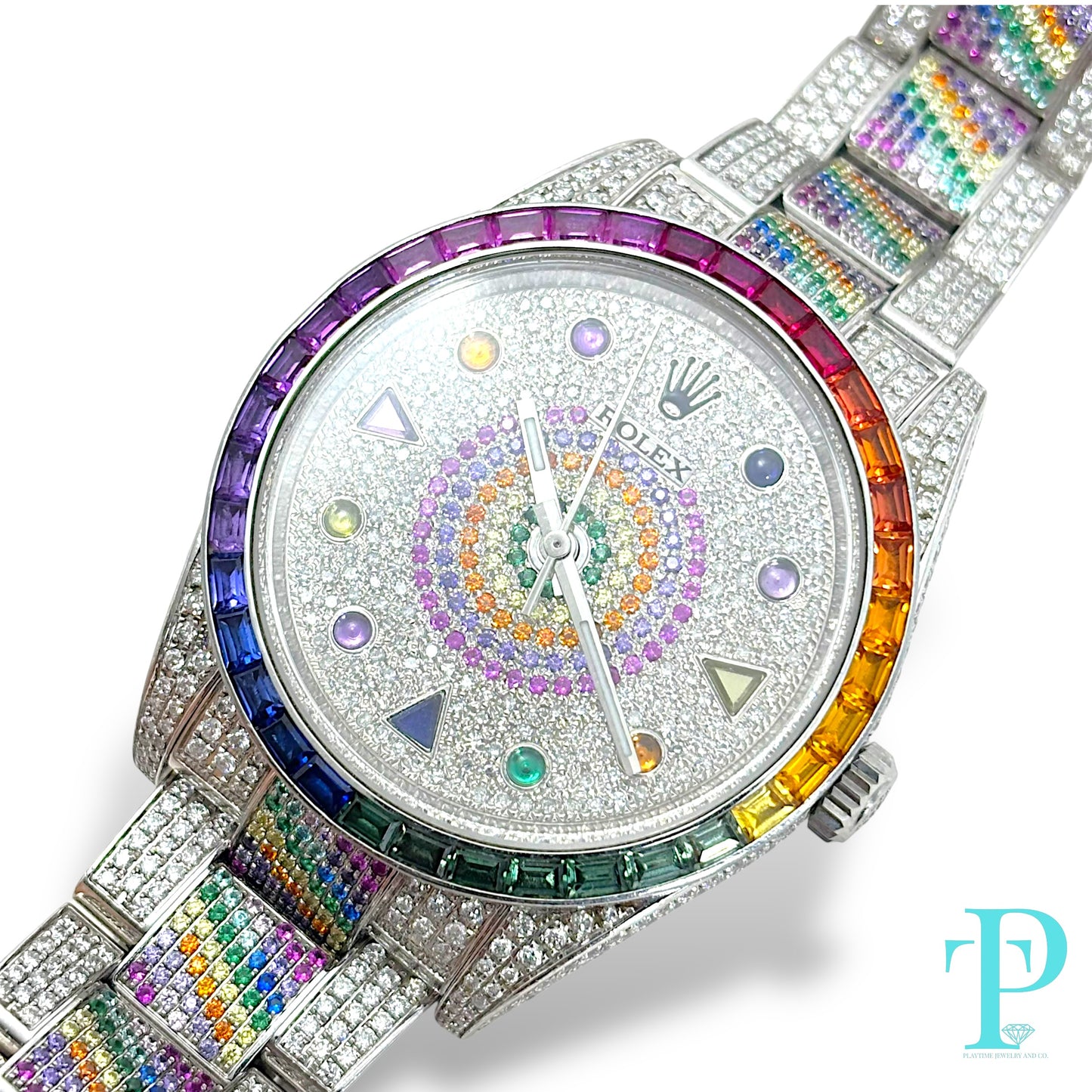 41MM ROLEX DATEJUST RAINBOW SAPPHIRE & DIAMOND BUSTDOWN MEN’S WATCH / REF. 116300