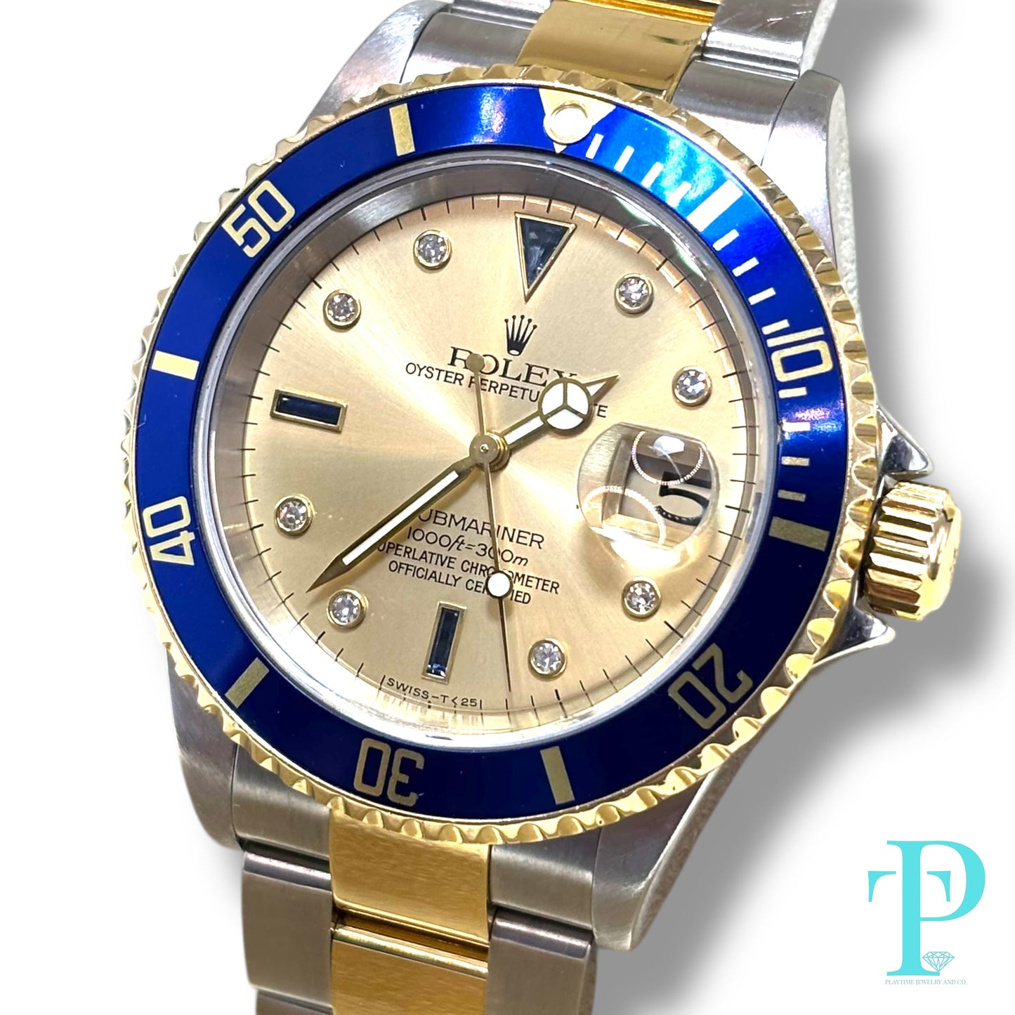 40MM ROLEX SUBMARINER (ANNIVERSARY “SERTI” DIAL) 18KT GOLD / STAINLESS STEEL TWO-TONE / OYSTER BRACELET / AUTOMATIC / DIAMOND AND SAPPHIRE SET HOUR MARKERS