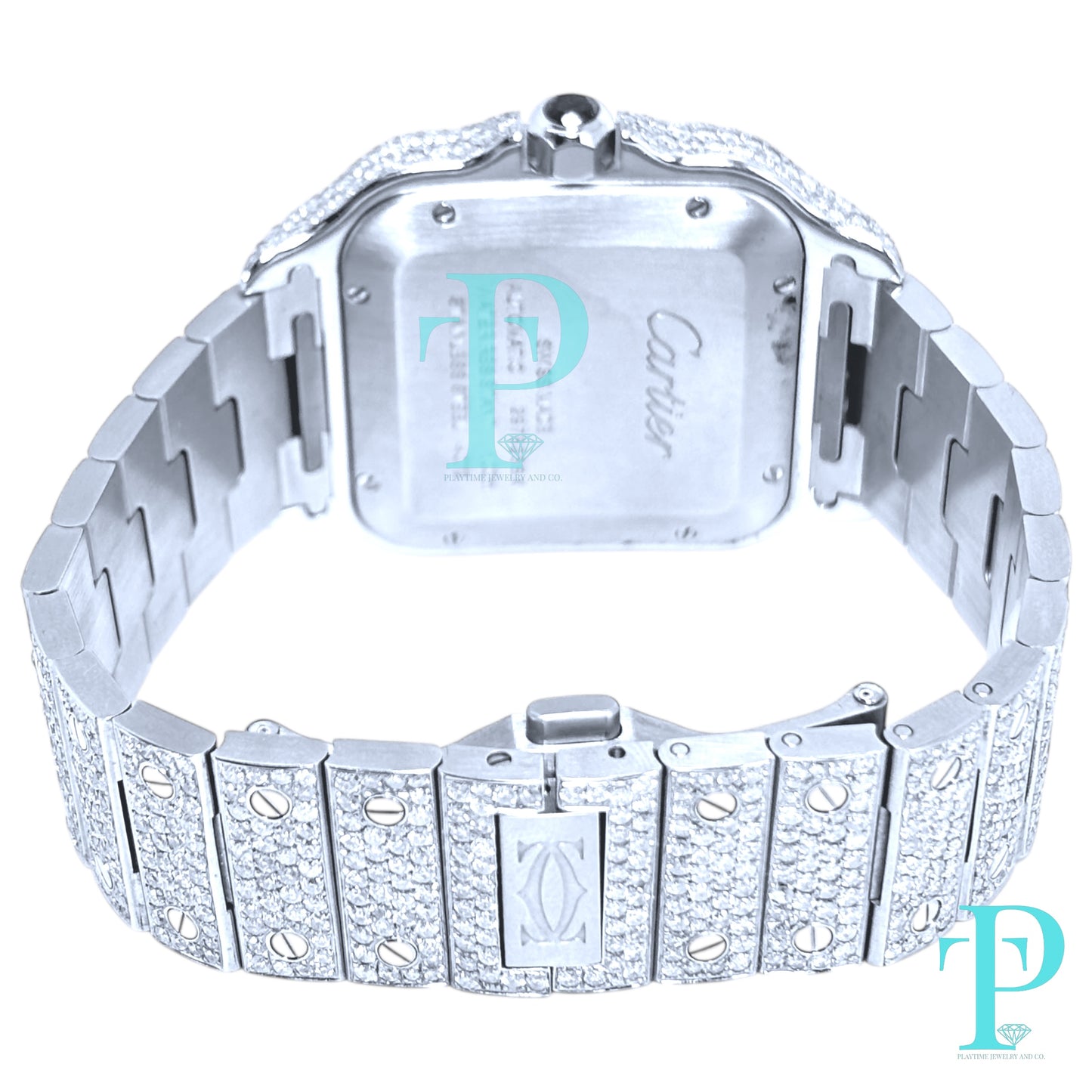 40MM CARTIER SANTOS BUSTDOWN/DIAMOND ENCRUSTED REF.4072 STAINLESS STEEL / MOP DIAMOND DIAL