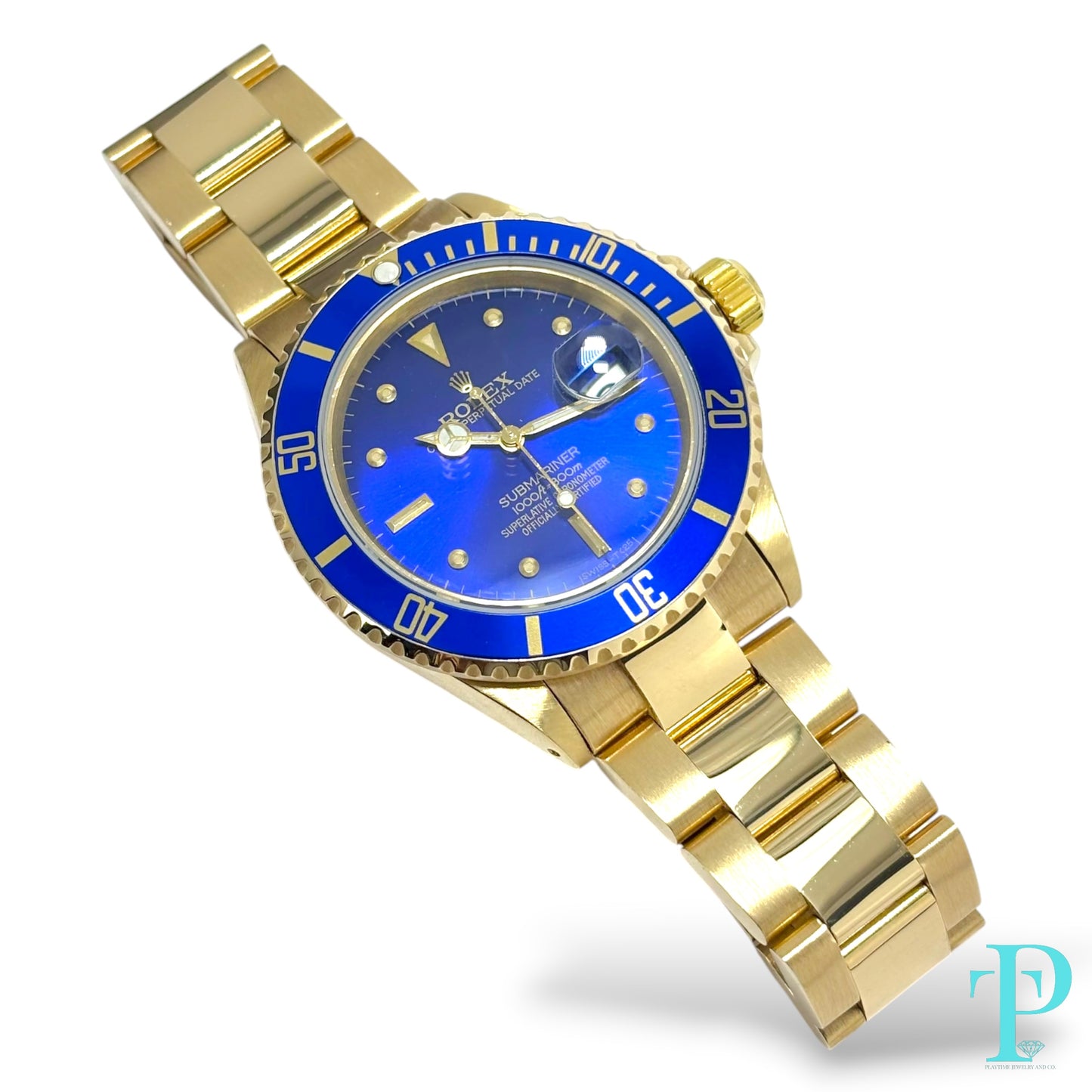 40MM ROLEX SUBMARINER 16618-LB / 18KT YELLOW GOLD MENS WATCH