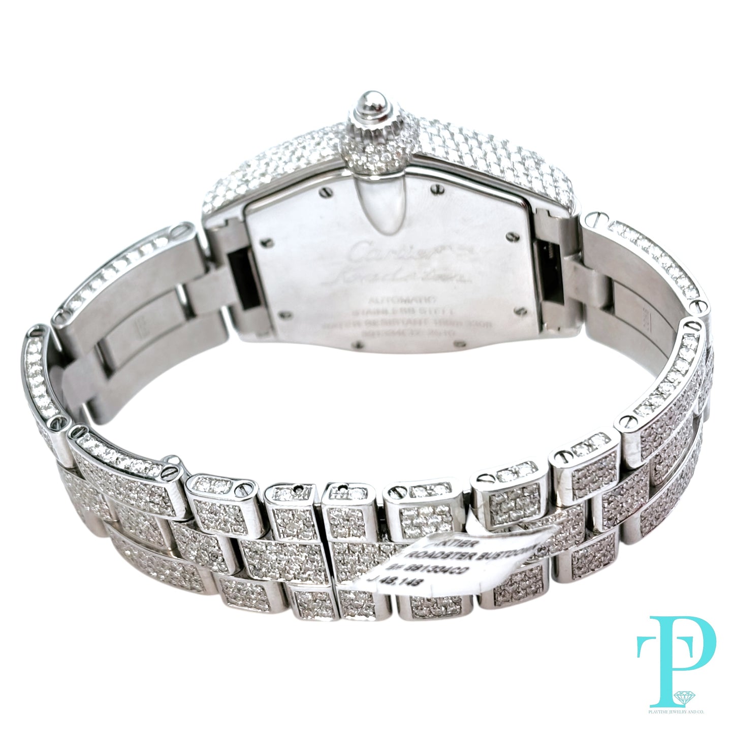 38MM CARTIER ROADSTER BUSTDOWN/DIAMOND ENCRUSTED REF. 2510 STAINLESS STEEL / WHITE ROMAN DIAL / AUTOMATIC MOVEMENT