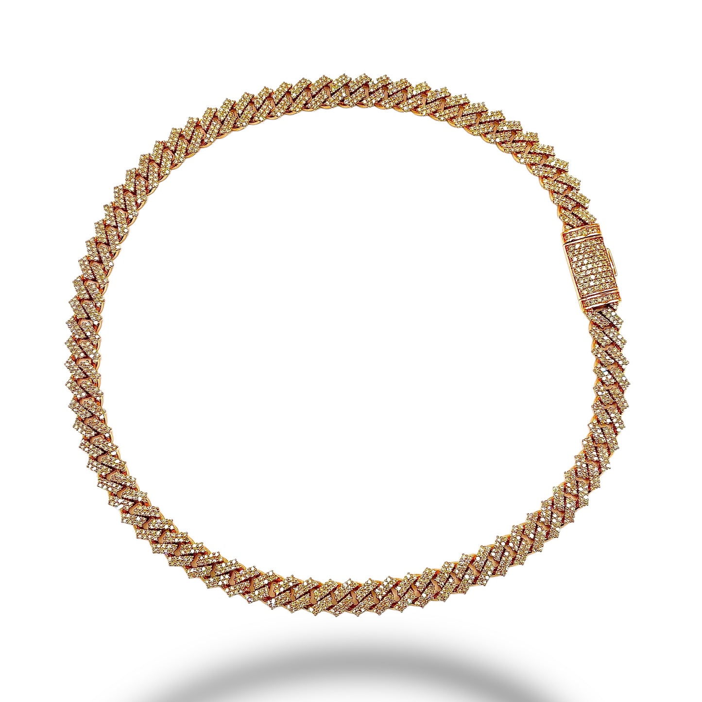 10KT ROSE GOLD PRONG SET BUSTDOWN CUBAN LINK CHAIN 10MM 16”