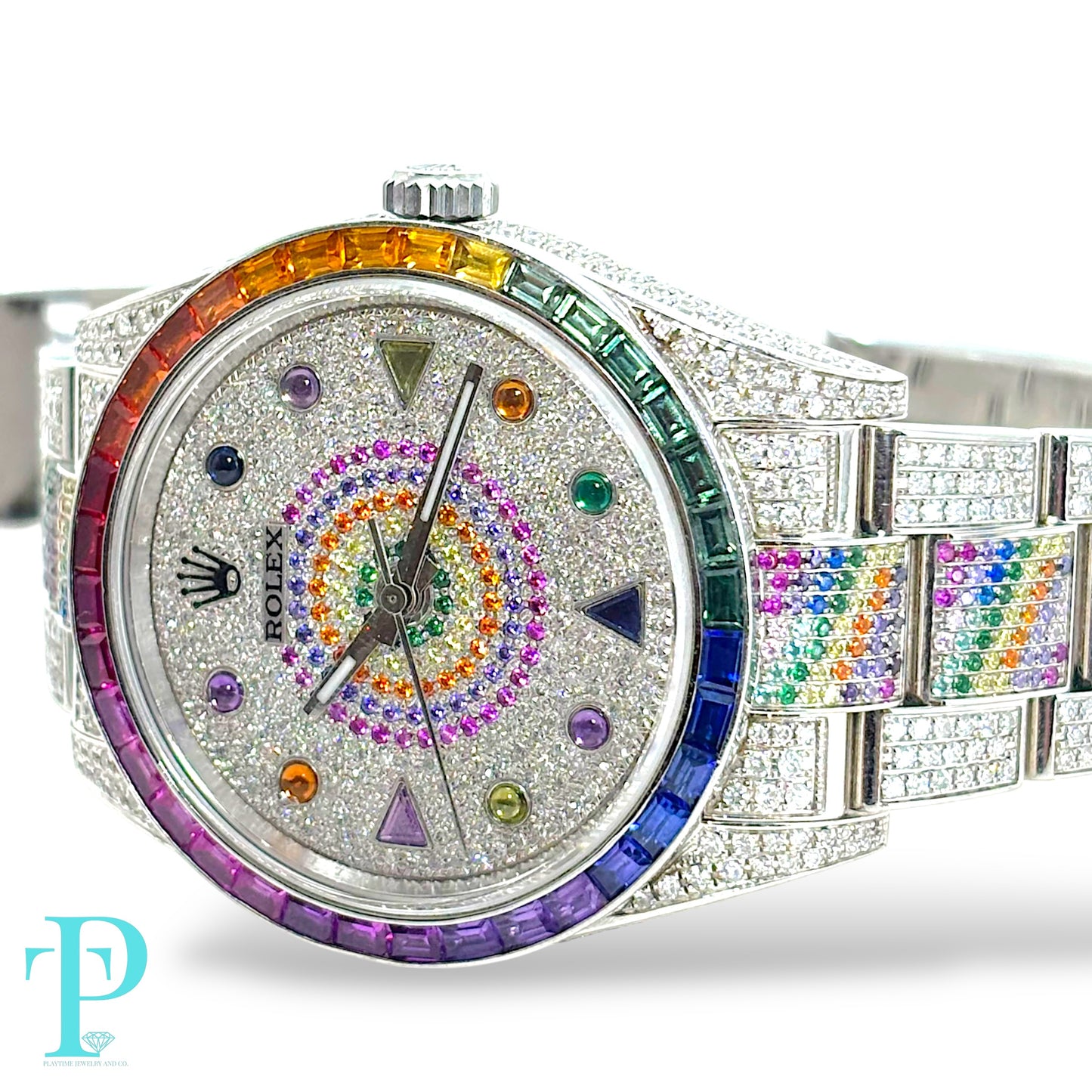 41MM ROLEX DATEJUST RAINBOW SAPPHIRE & DIAMOND BUSTDOWN MEN’S WATCH / REF. 116300