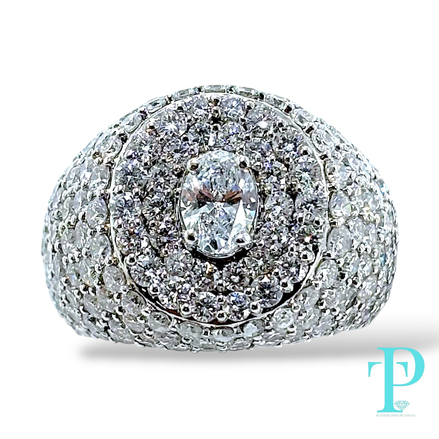 14KT WHITE GOLD “ICEBERG” RING 9.22CTW VVS-1 LAB-GROWN DIAMOND SIGNET RING