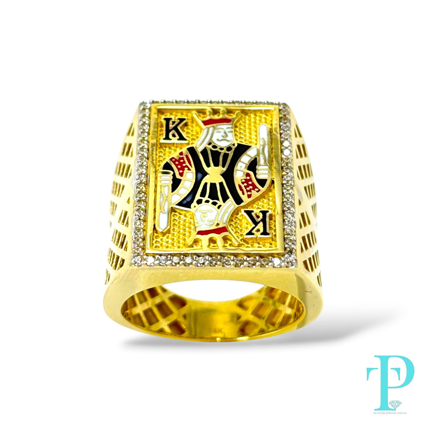 14K “KING GAMBLER” MENS GOLD ENAMELED RING
