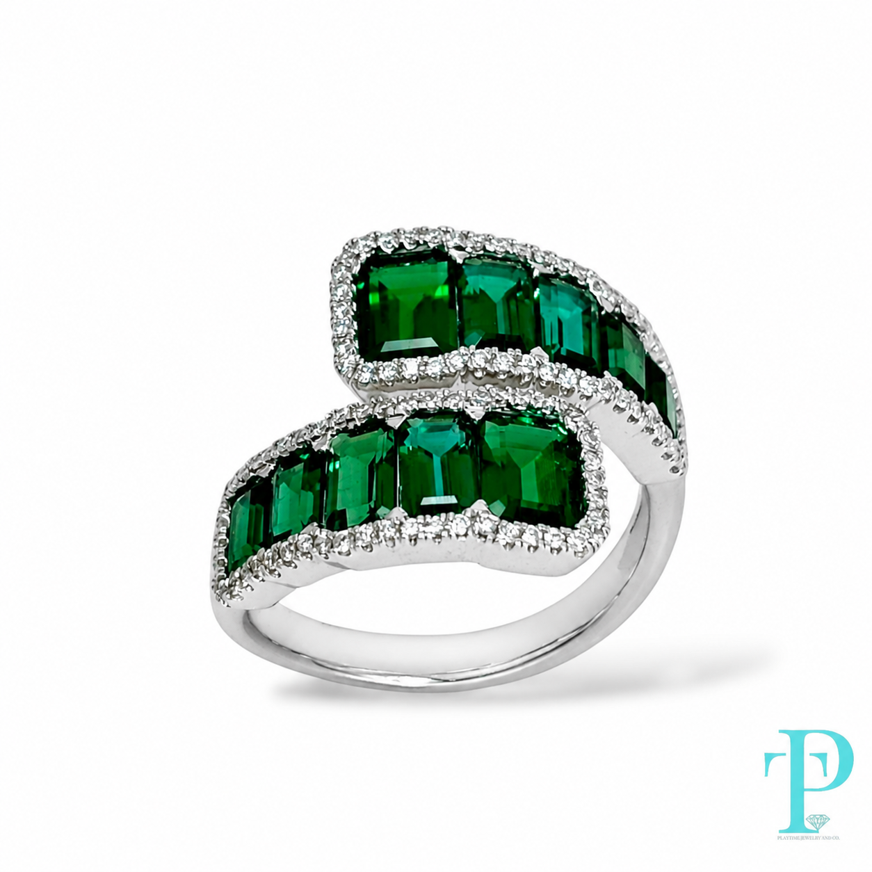 14KT GOLD LAB-GROWN 8.00CTW EMERALD & DIAMOND RING