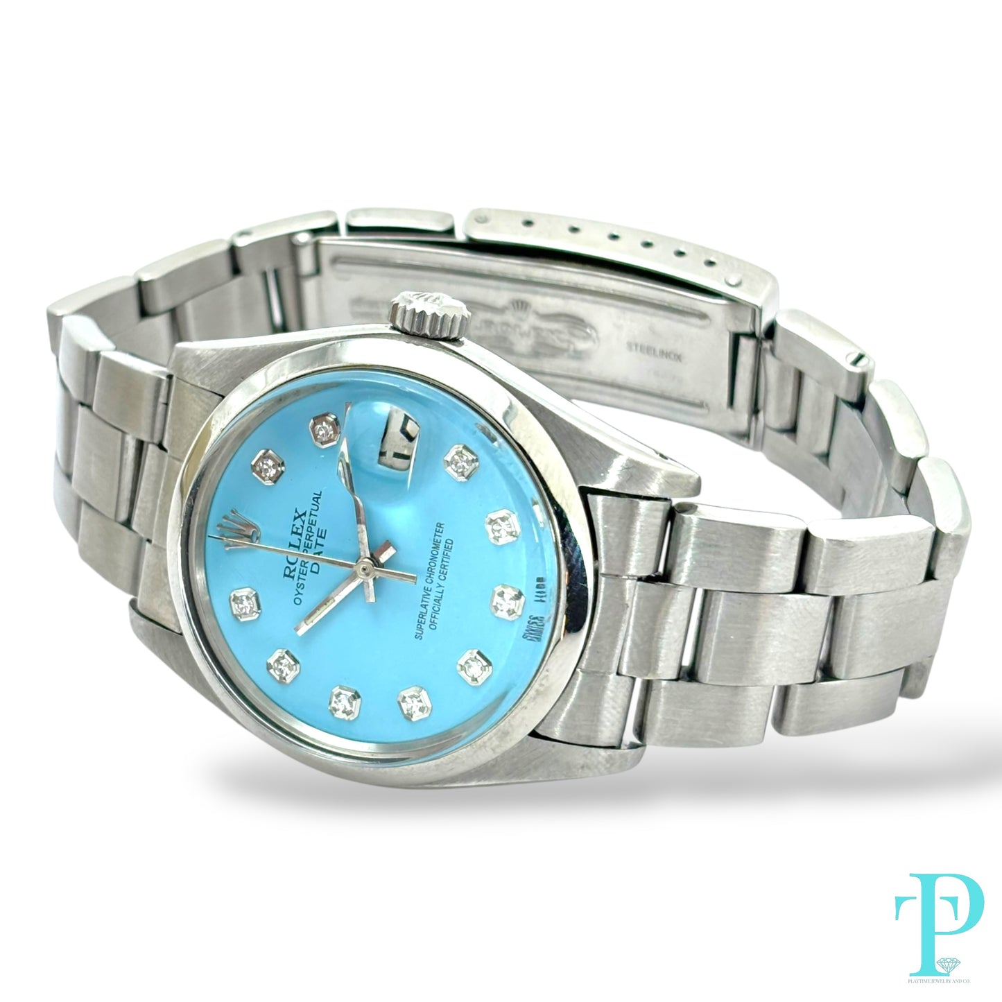 34MM ROLEX DATE / TIFFANY BLUE DIAL / STAINLESS STEEL / AUTOMATIC Ref.1500
