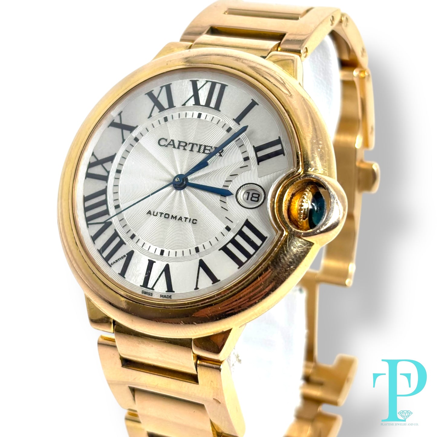 38MM CARTIER BALLON BLEU / 18KT ROSE GOLD / WHITE ROMAN DIAL / AUTOMATIC