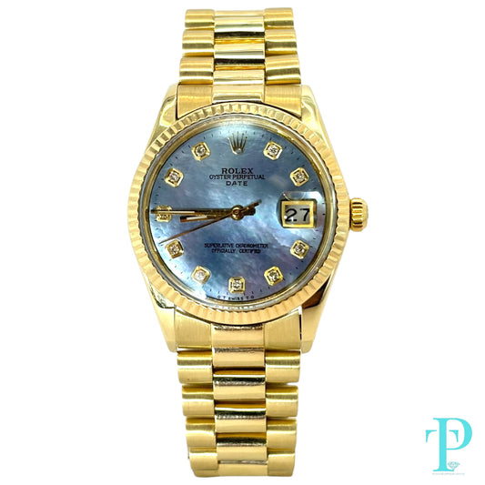 34MM ROLEX DATE REF.1510 14KT YELLOW GOLD MOP DIAL