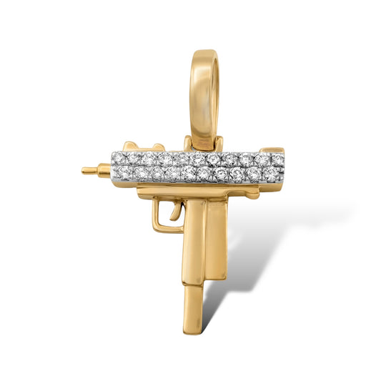 10Kt YELLOW GOLD “UZI GUN” DIAMOND PENDANT