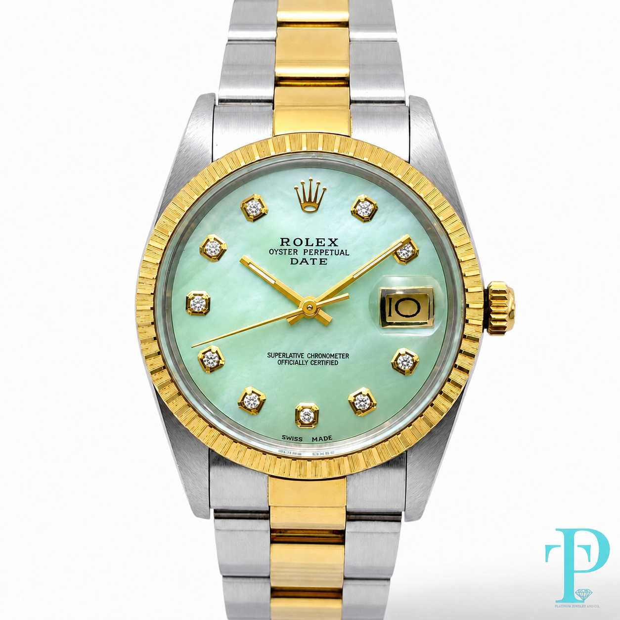 PRE-OWNED 34MM ROLEX DATE REF.15053 PISTACHIO DIAL